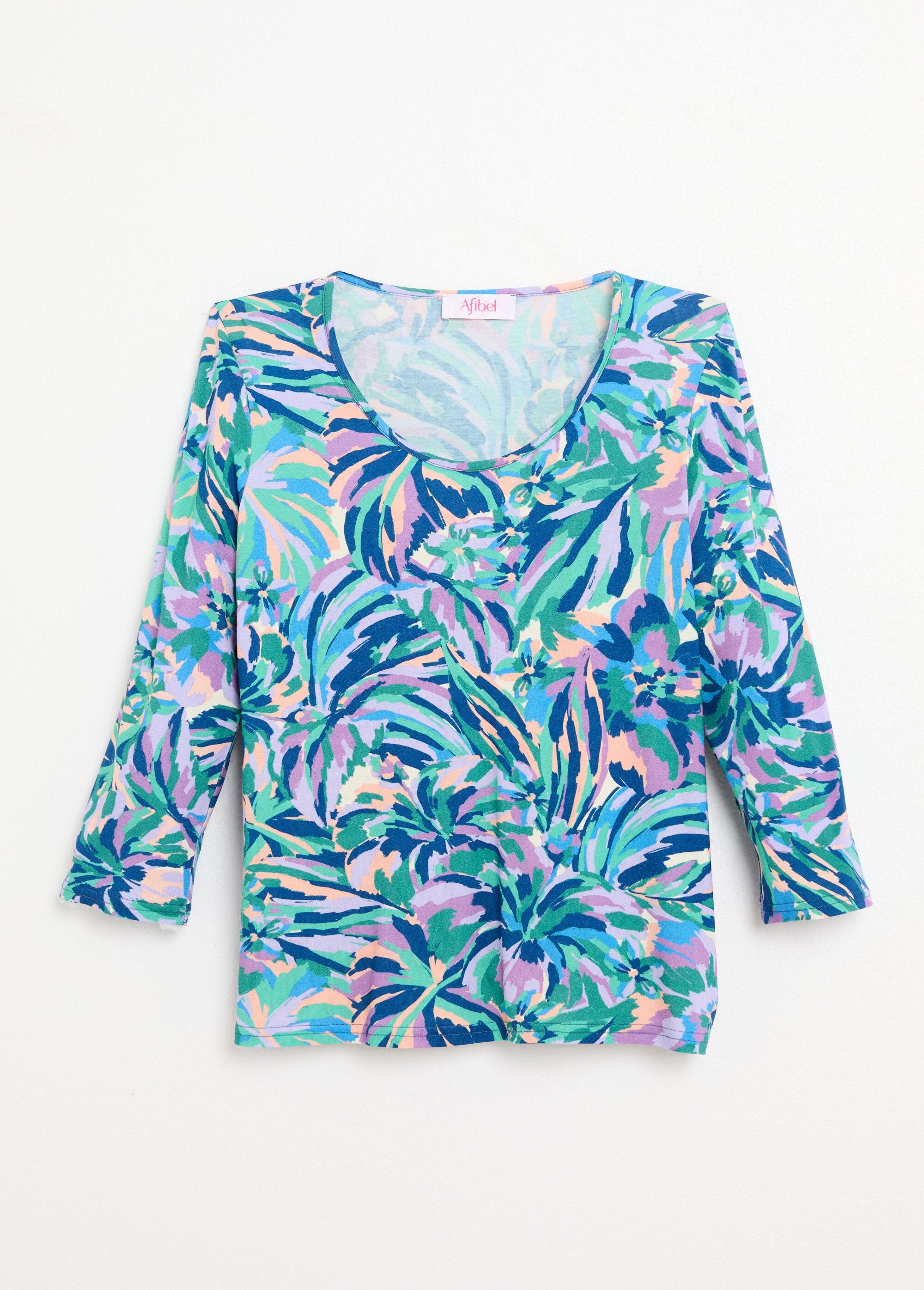 T-shirt_stampata_con_scollo_rotondo_e_maniche_a_3/4_Imprime_bleu_AP1_slim