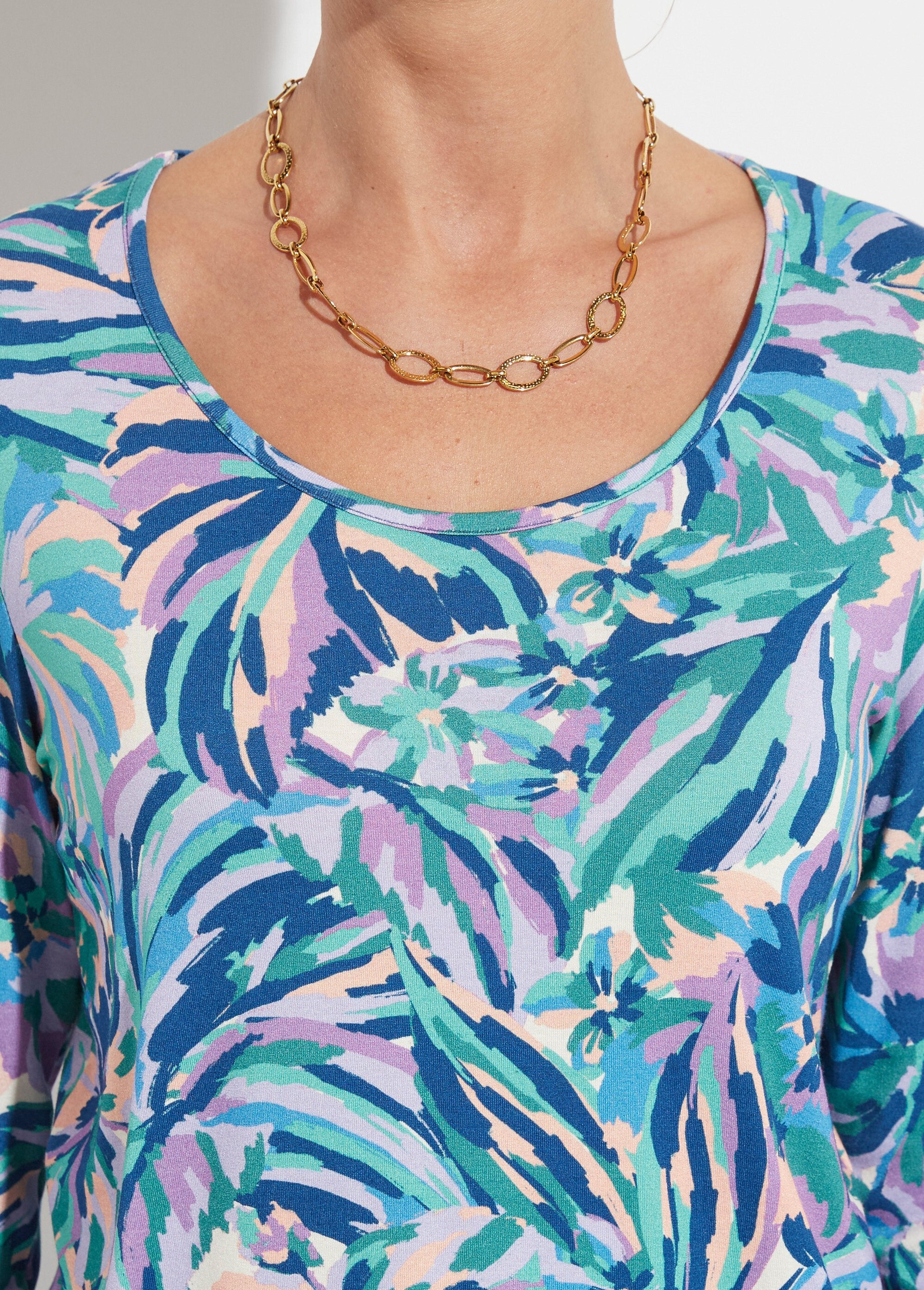 T-shirt_stampata_con_scollo_rotondo_e_maniche_a_3/4_Imprime_bleu_DE1_slim