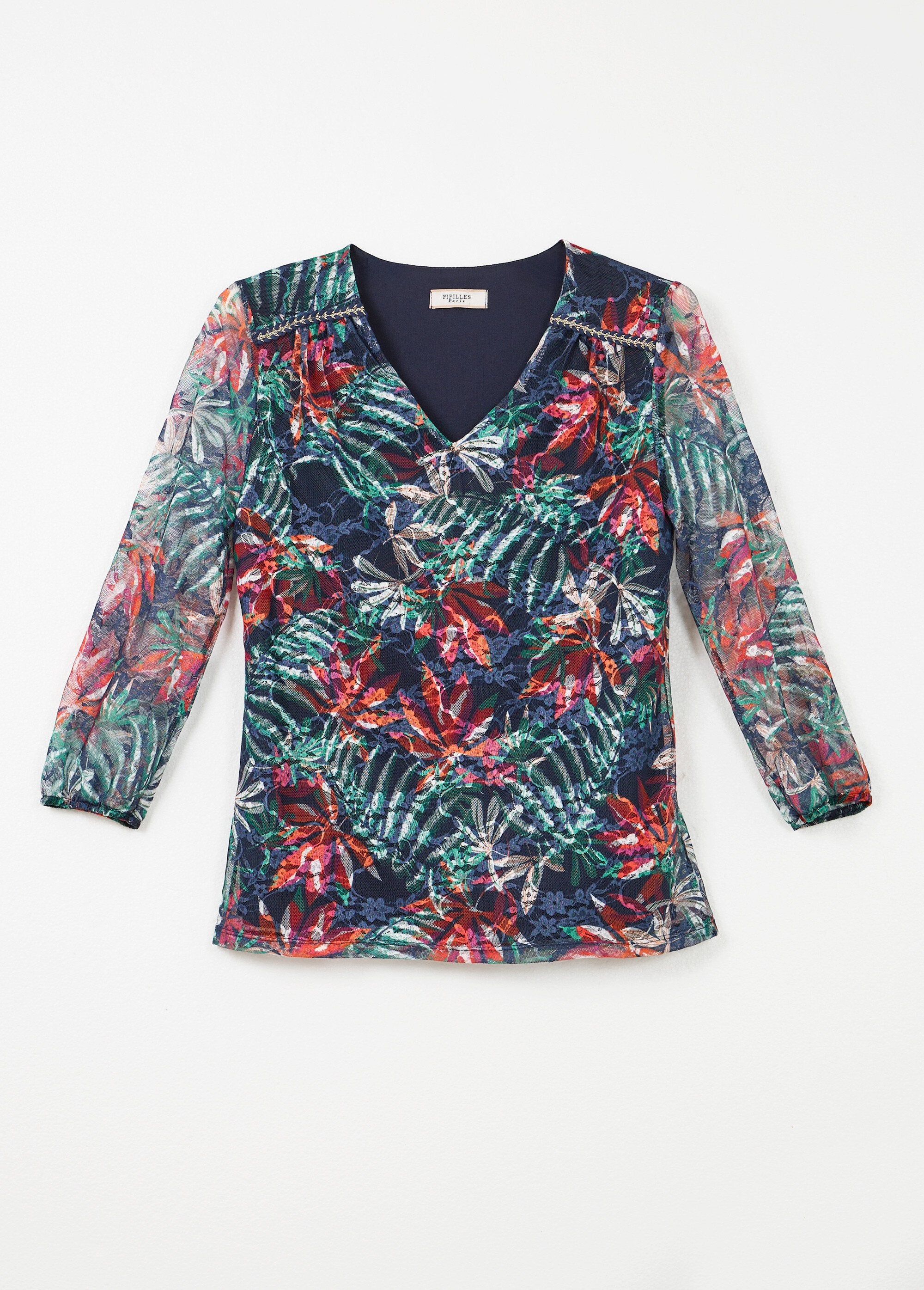 Maglietta_con_scollo_a_V_in_pizzo_stampato_Marine_et_orange_AP1_slim