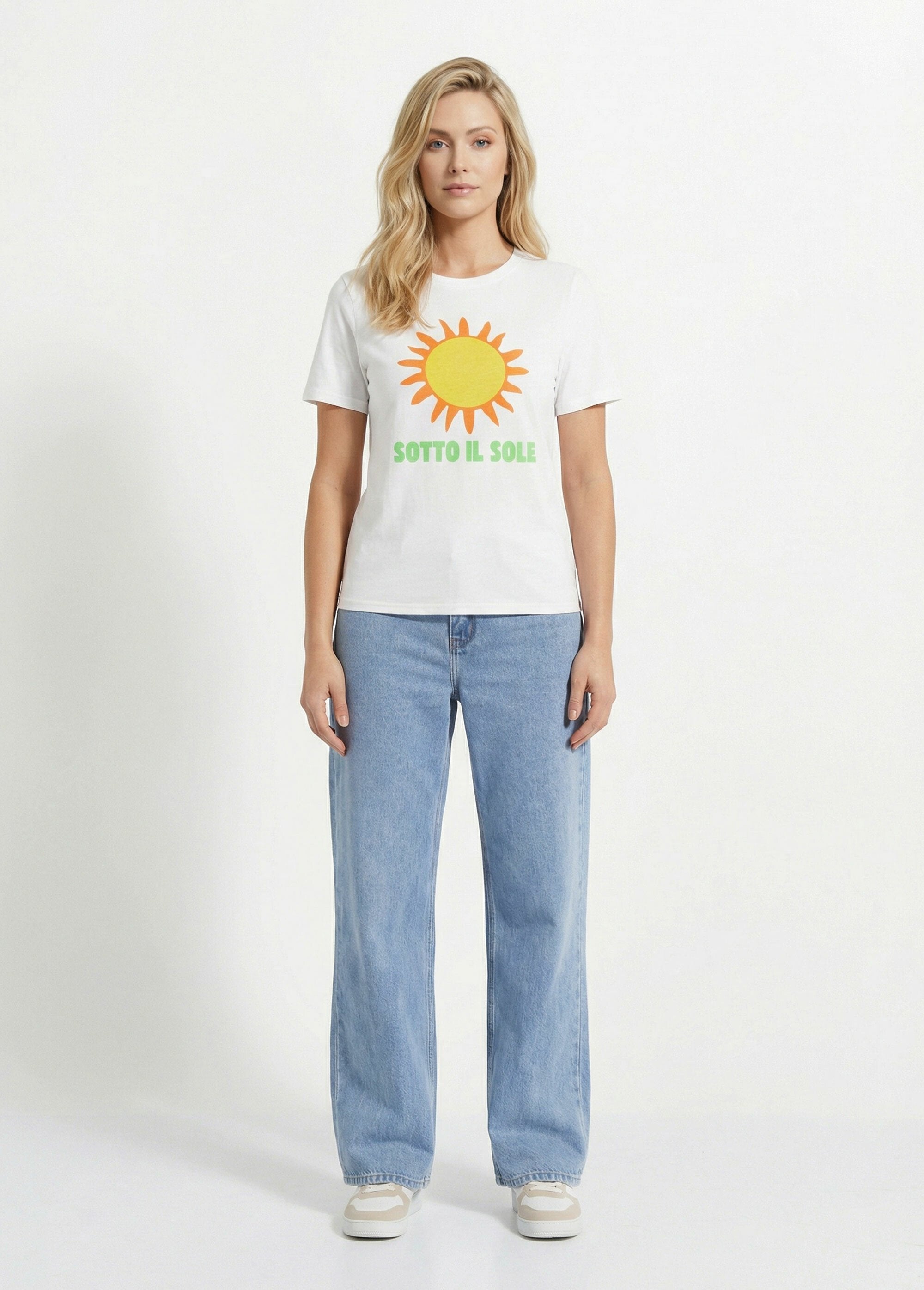 T-shirt_in_cotone_con_messaggio_Sotto_il_Sole_Blanc_SF1_slim