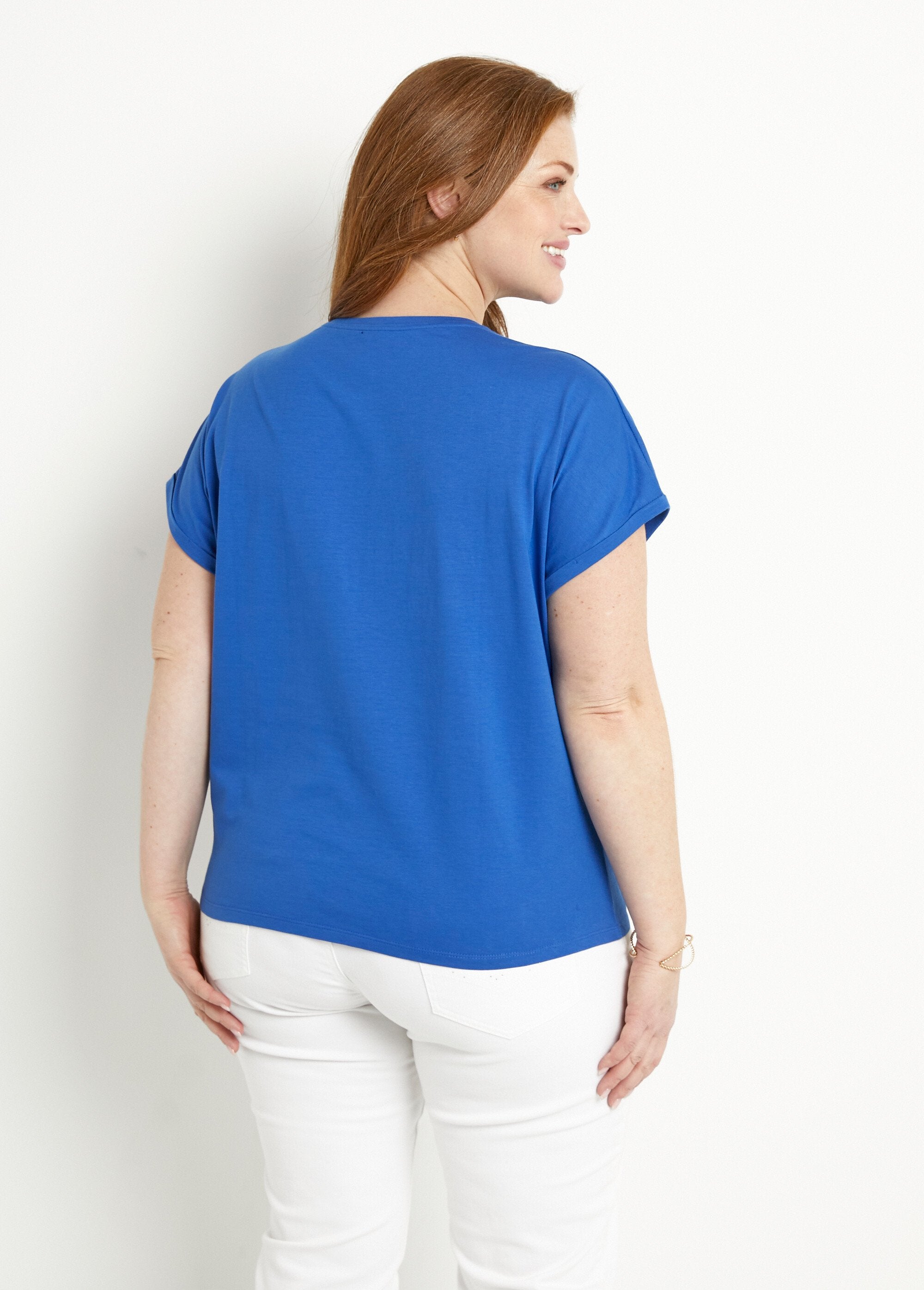 T-shirt_in_cotone_tinta_unita_con_paillettes,_maniche_corte_Bleu_dur_DO1_curvy