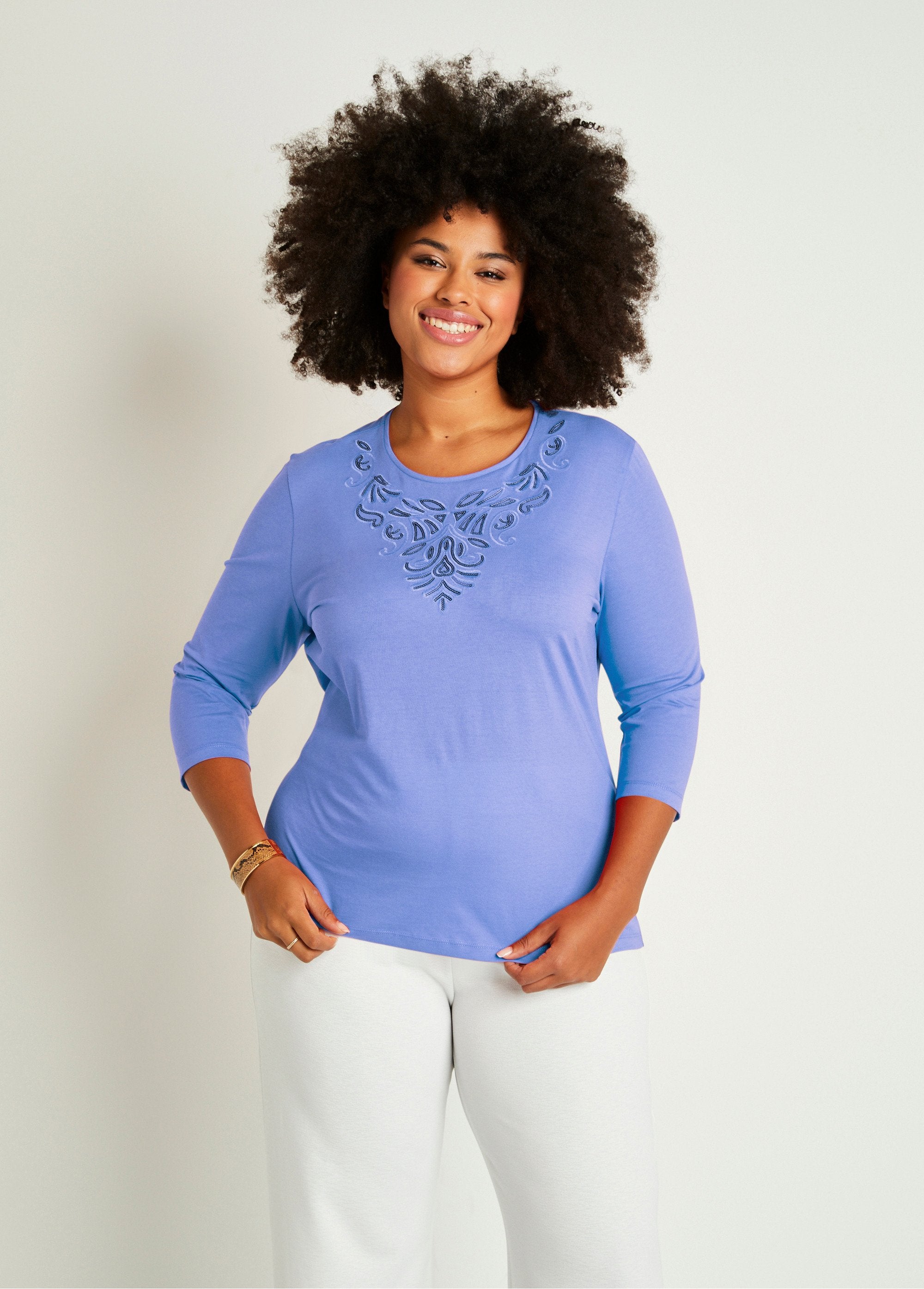 T-shirt_corta_con_maniche_a_3/4_ricamate_BLU_FA1_curvy