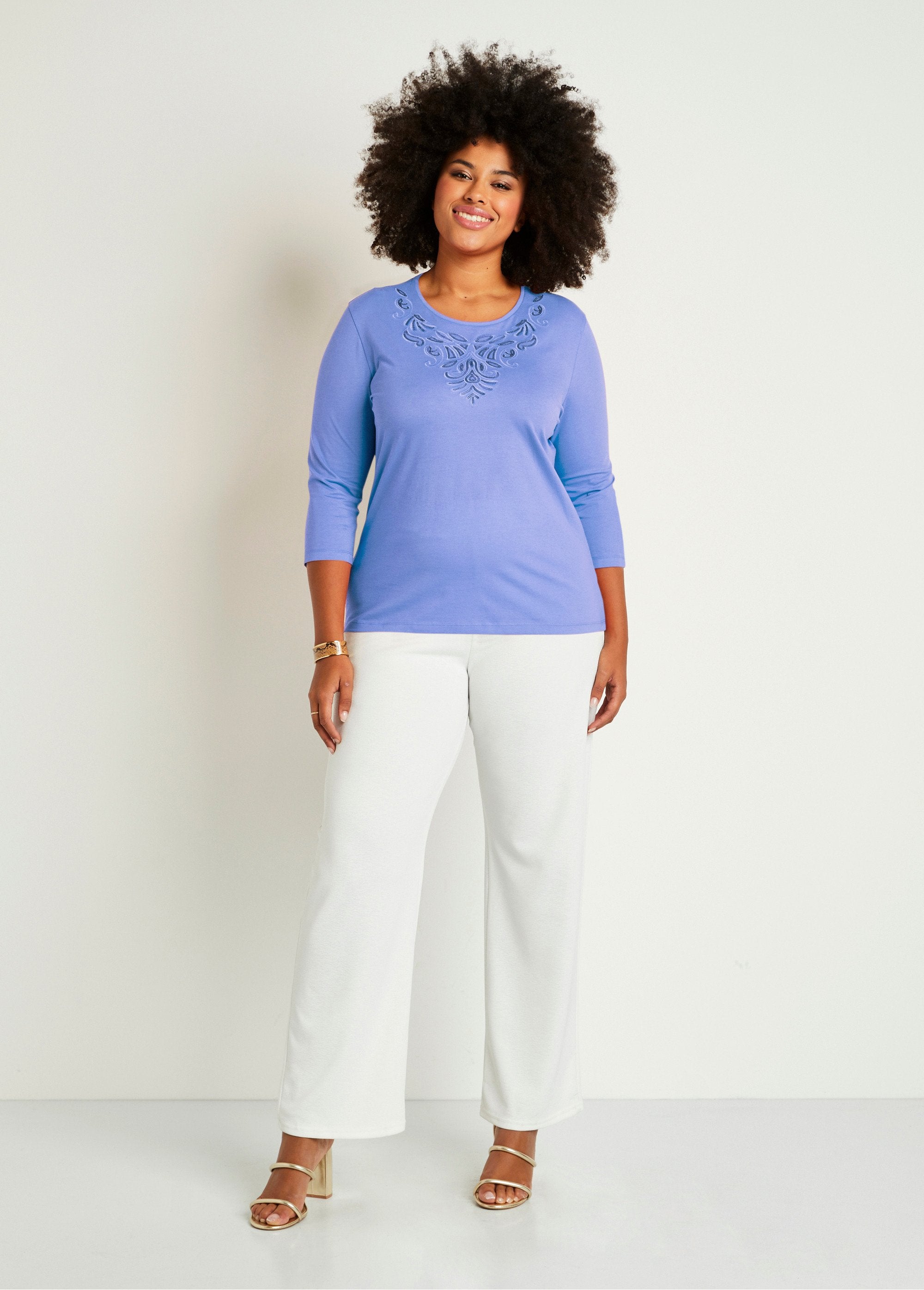 T-shirt_corta_con_maniche_a_3/4_ricamate_BLU_SF1_curvy