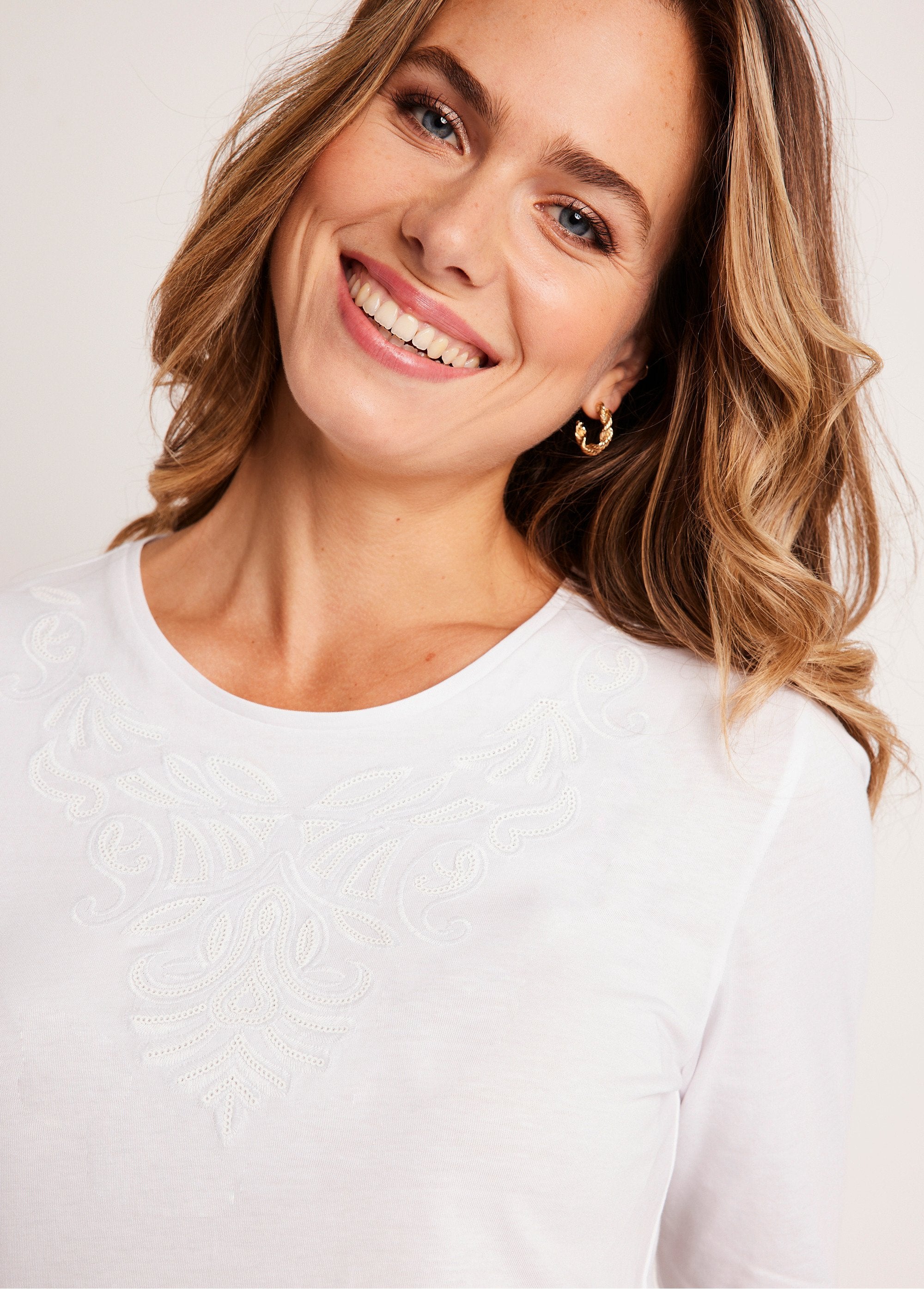 T-shirt_corta_con_maniche_a_3/4_ricamate_BIANCO_DE1_slim