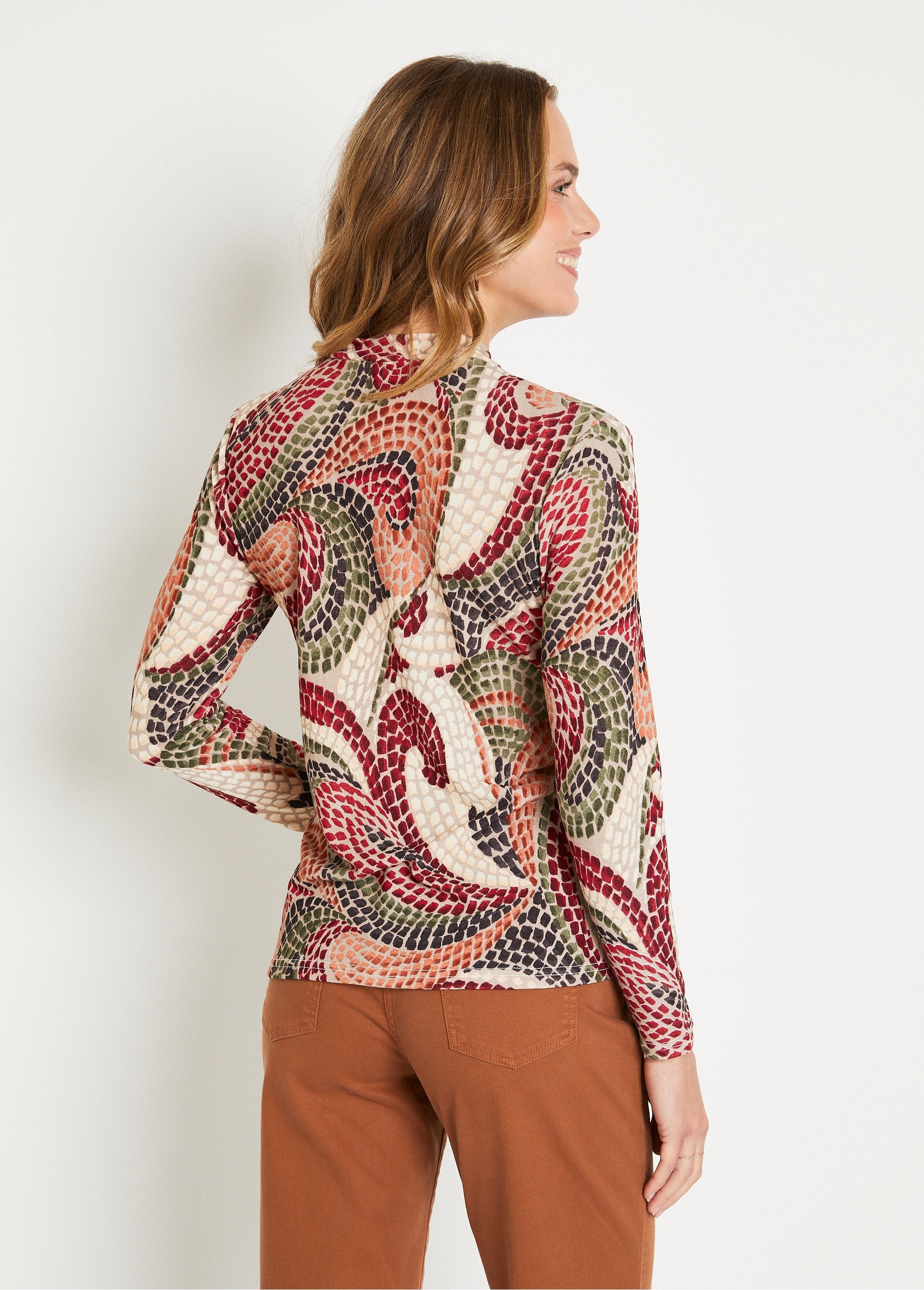 Calda_T-shirt_corta_con_colletto_grafico_Beige_et_brique_DO1_slim