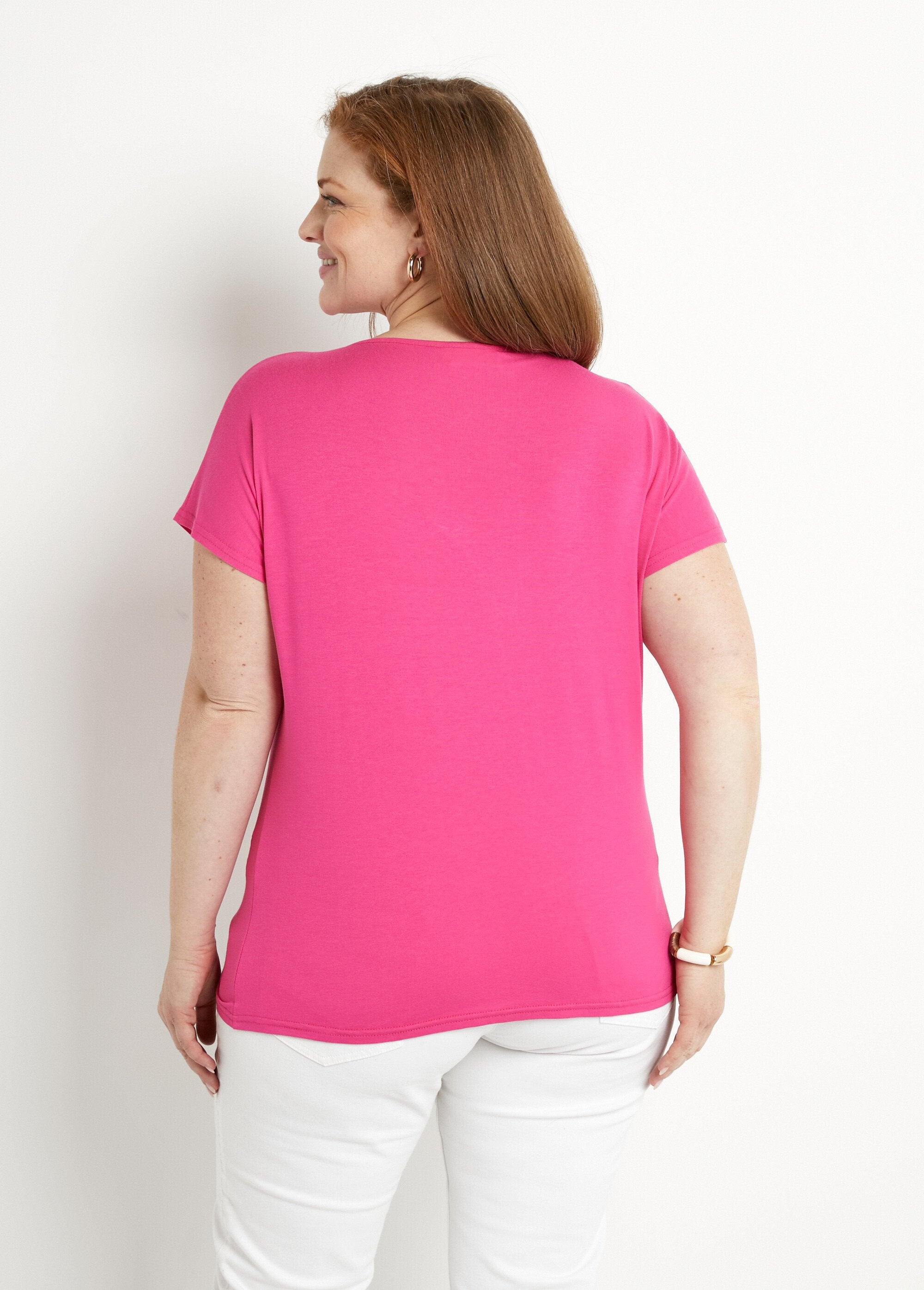 T-shirt_corta_in_pizzo_elasticizzato_Fuchsia_DO1_curvy