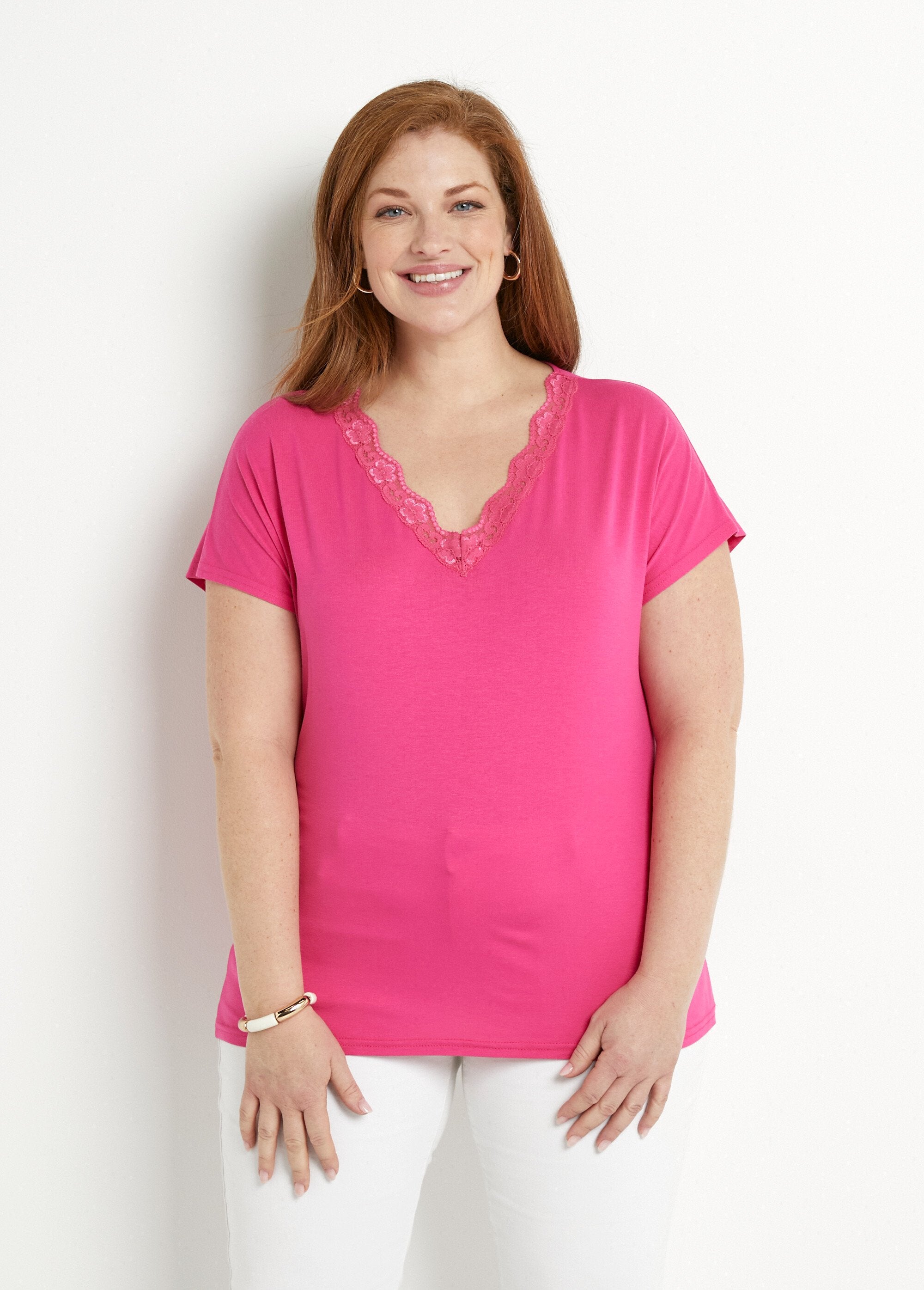 T-shirt_corta_in_pizzo_elasticizzato_Fuchsia_FA1_curvy