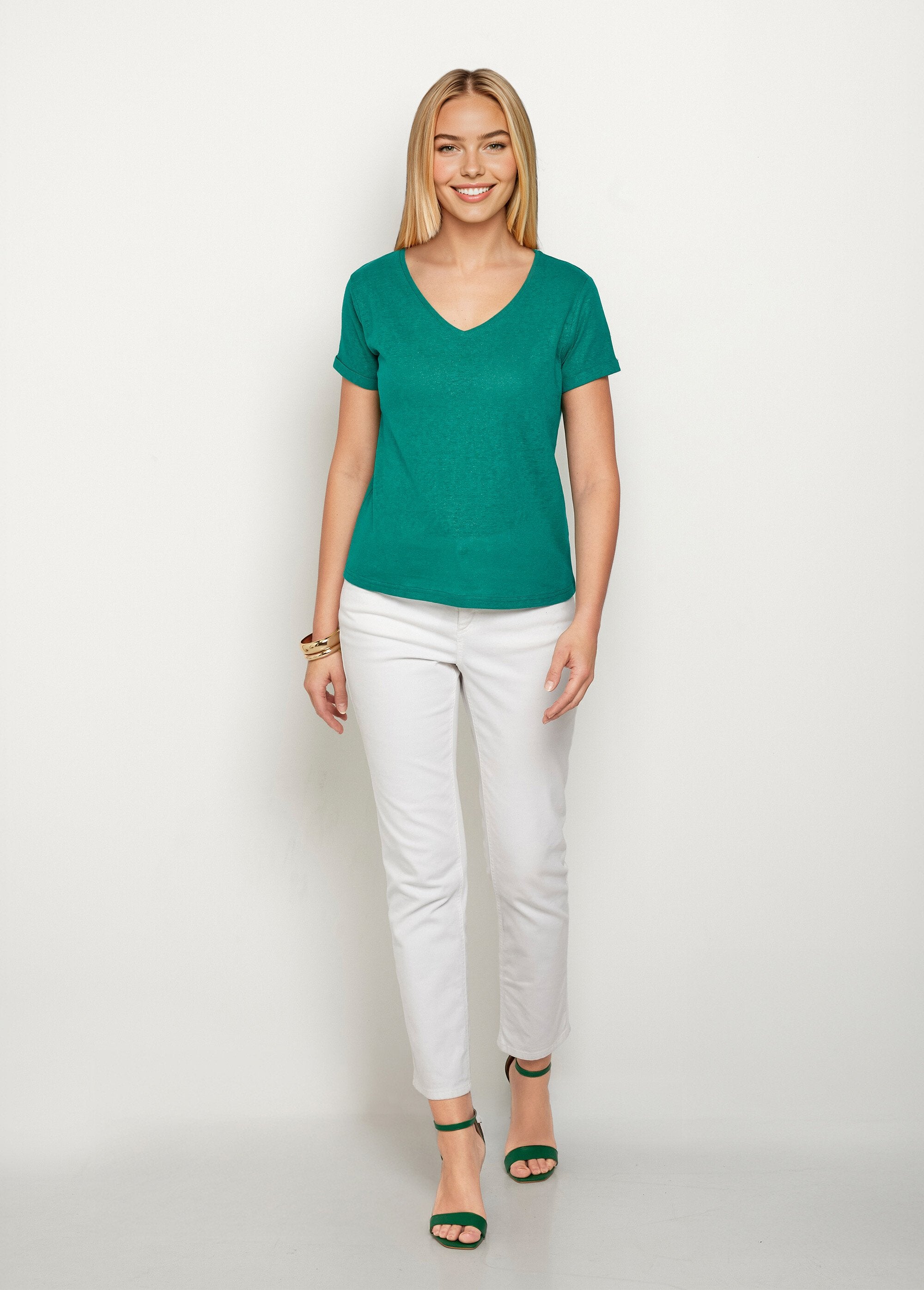 T-shirt_in_maglia_metallica,_cotone_e_lino_Vert_SF1_slim