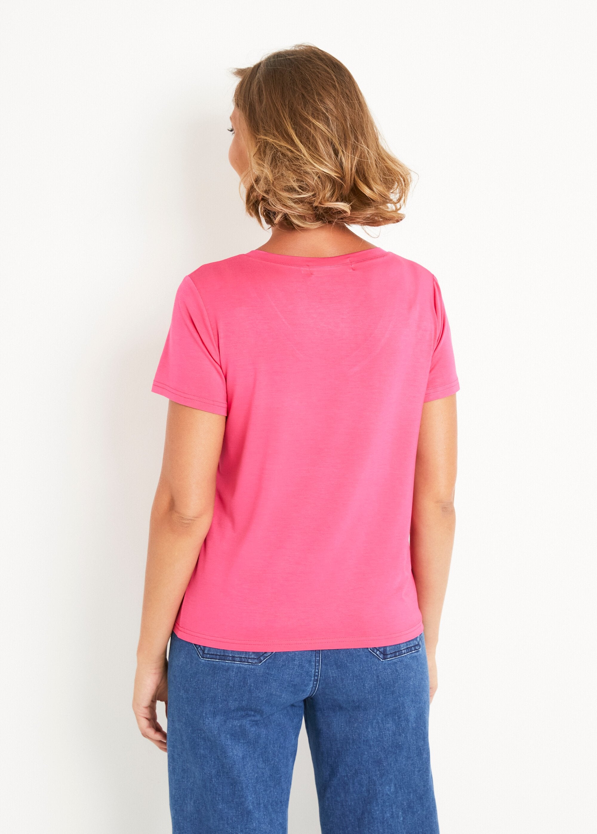 T-shirt_fluida_con_scollo_a_V_e_maniche_corte_Fuchsia_DO1_slim