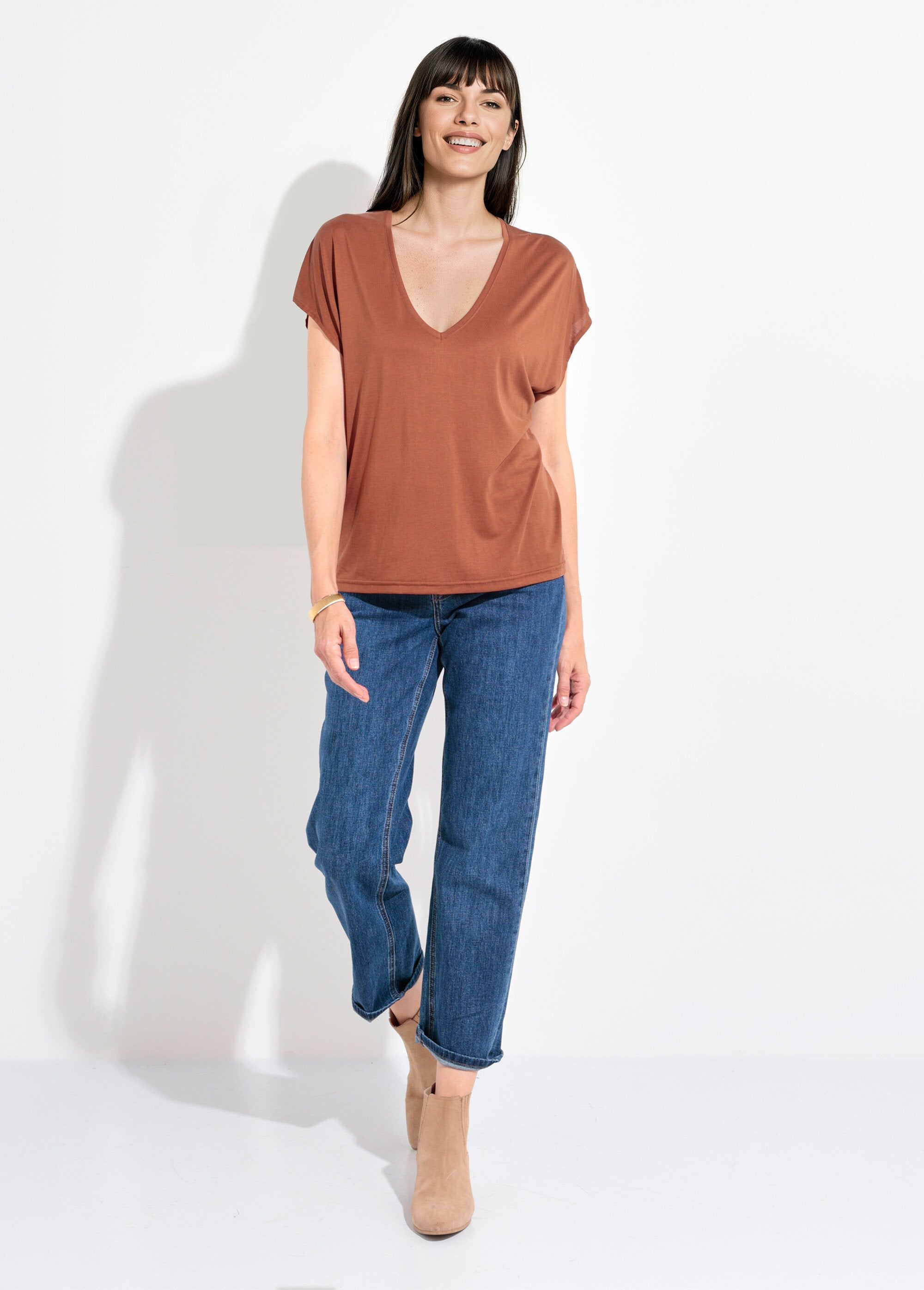 Maglietta_a_maniche_corte_e_aderente_Marron_SF1_slim