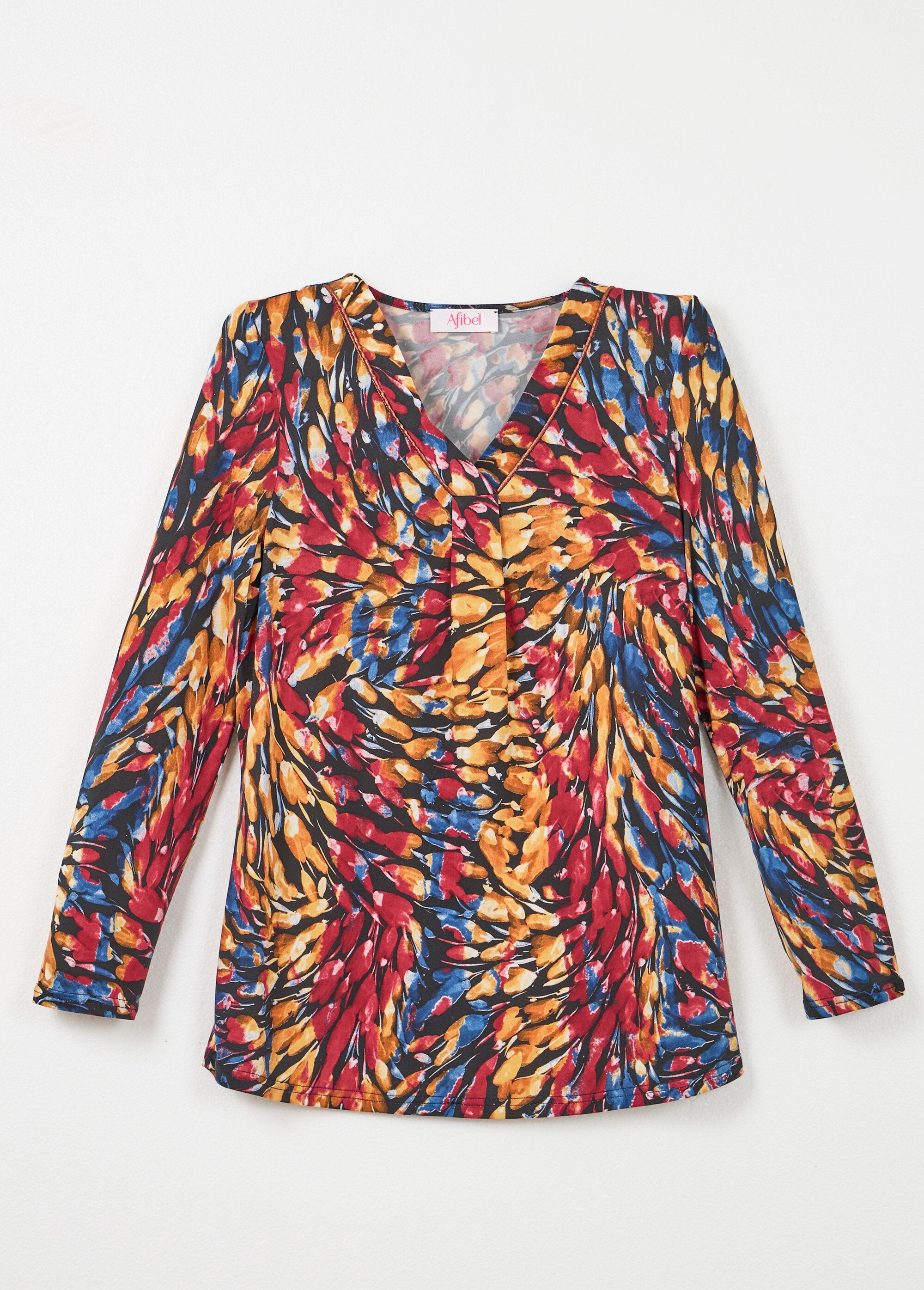 T-shirt_sciolta_con_scollo_a_V_e_maniche_lunghe_Bordeaux_et_miel_AP1_slim