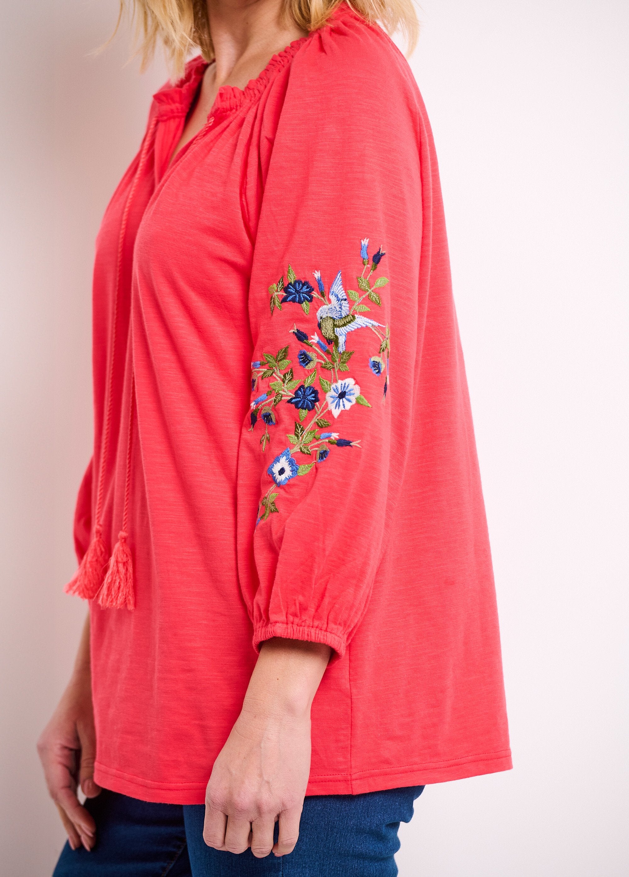 T-shirt_lunga_ricamata,_maniche_a_3/4_Capucine_GA1_slim