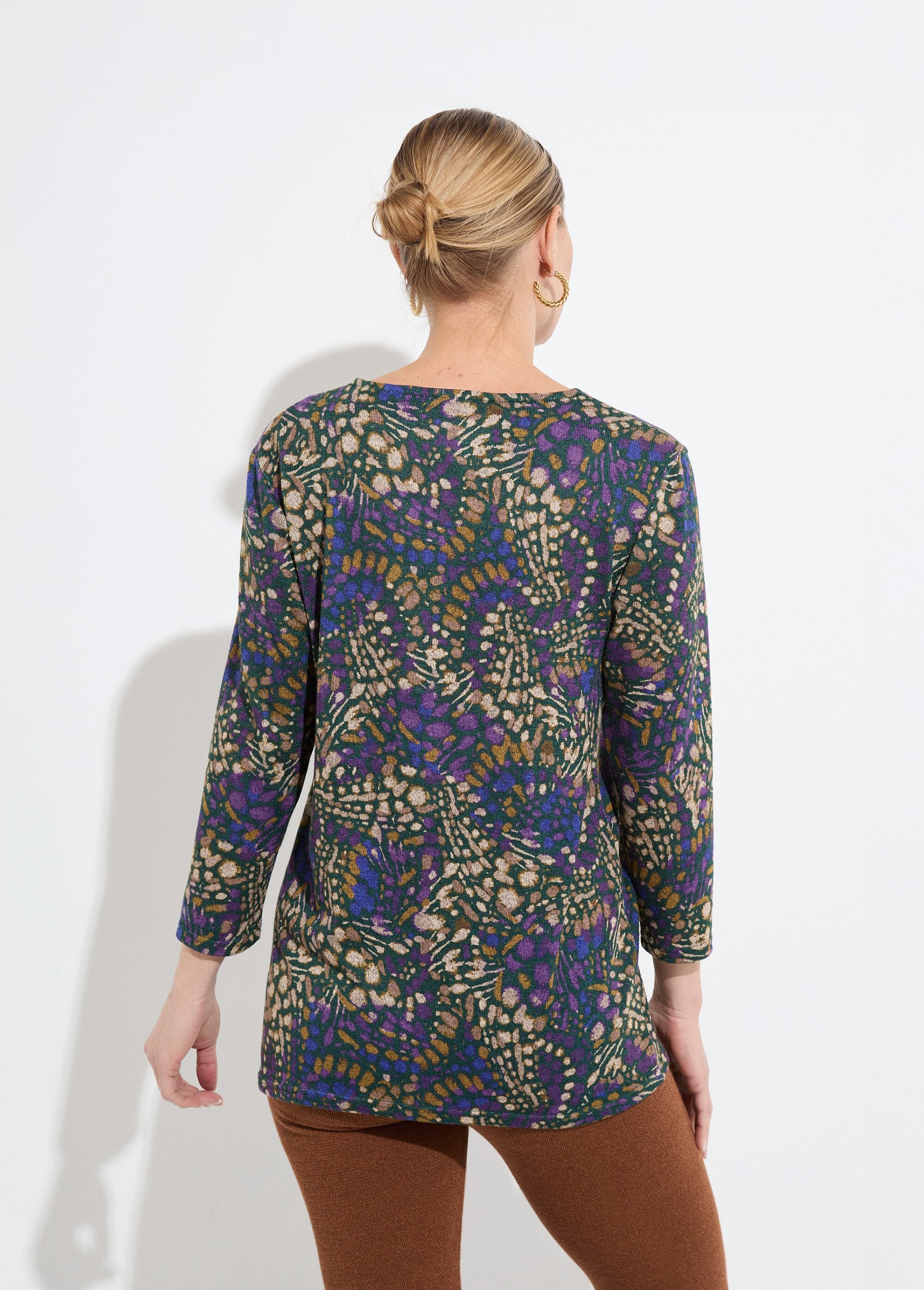 T-shirt_lunga_e_svasata,_maniche_a_3/4,_stampa_tachista_Violet_et_beige_DO1_slim