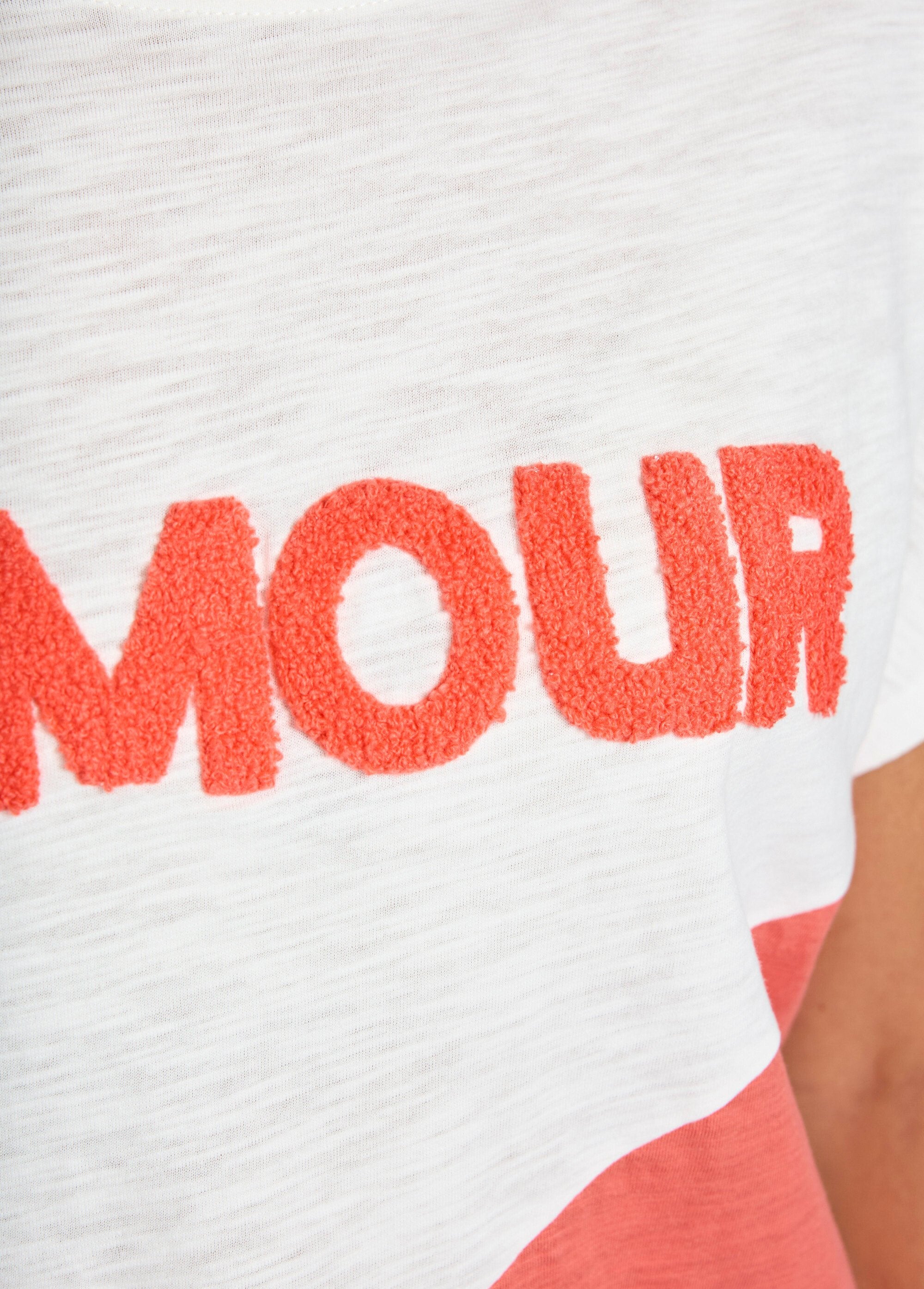 T-shirt_bicolore_in_maglia_fiammata_con_messaggio_Corail_et_blanc_DE3_slim