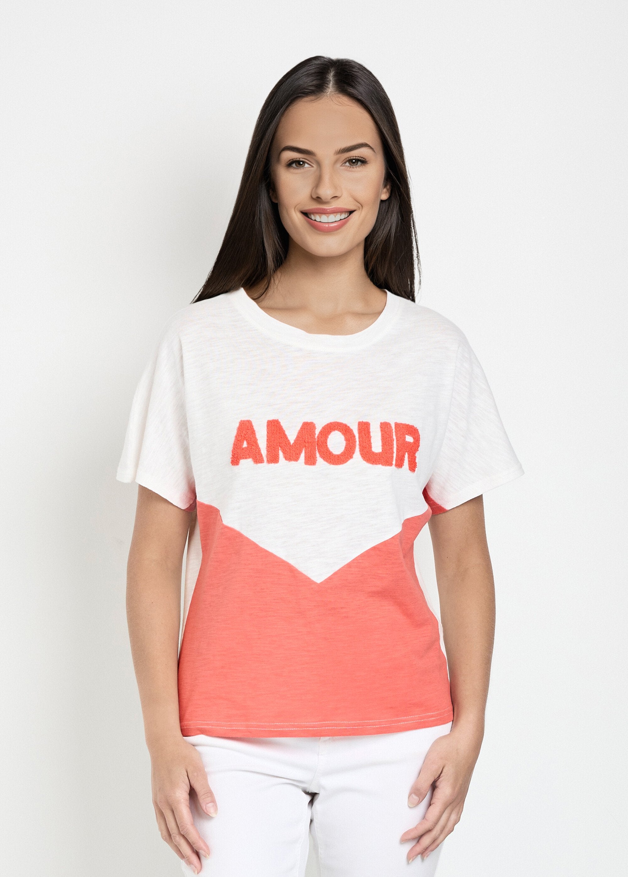 T-shirt_bicolore_in_maglia_fiammata_con_messaggio_Corail_et_blanc_FA1_slim
