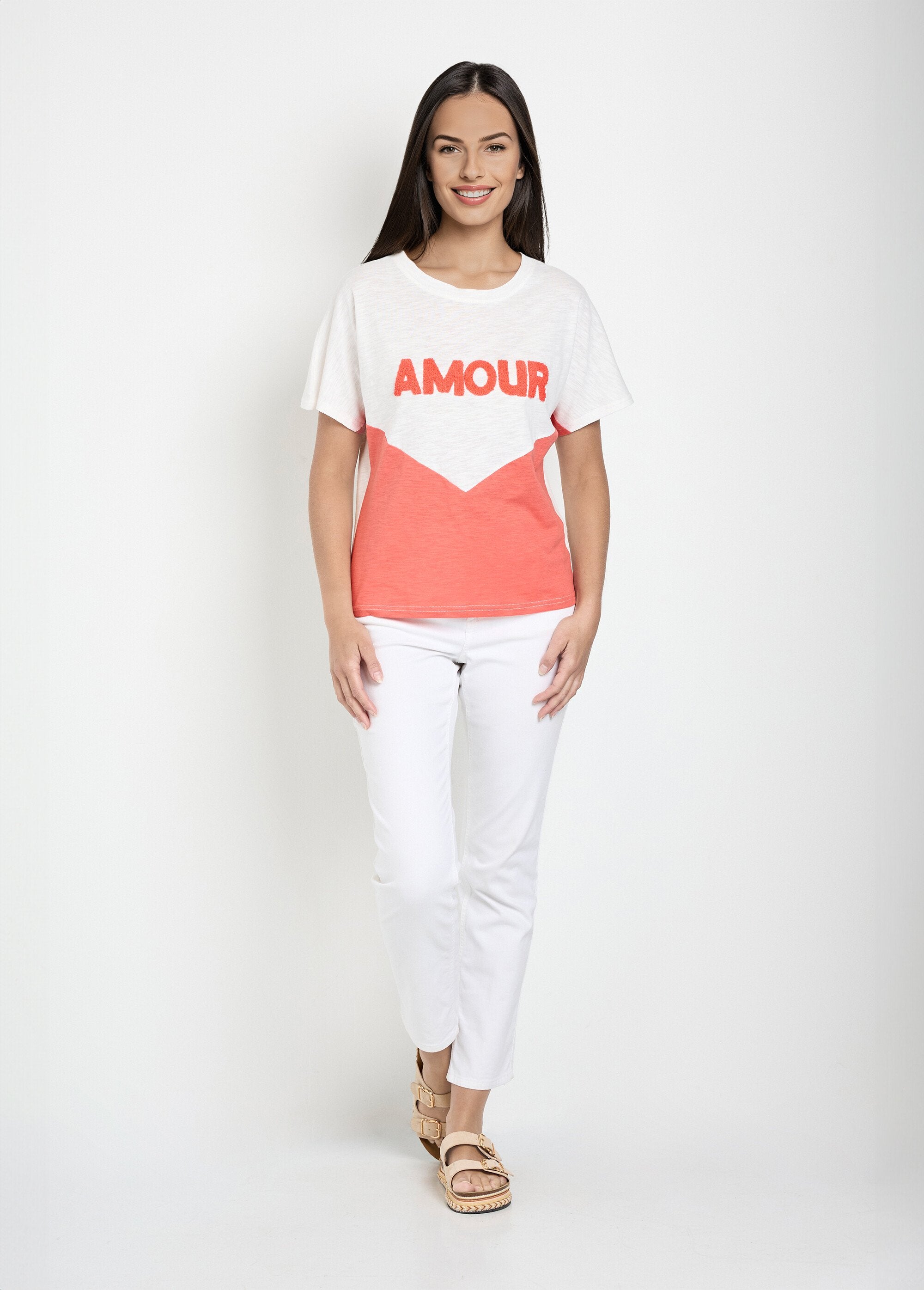 T-shirt_bicolore_in_maglia_fiammata_con_messaggio_Corail_et_blanc_SF1_slim