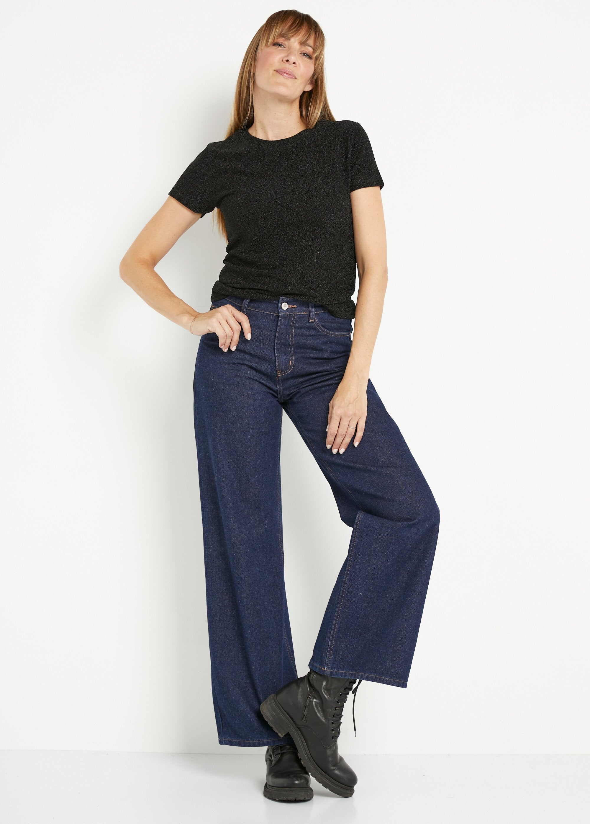 T-shirt_a_maniche_corte_in_rete_con_paillettes_Noir_SF1_slim