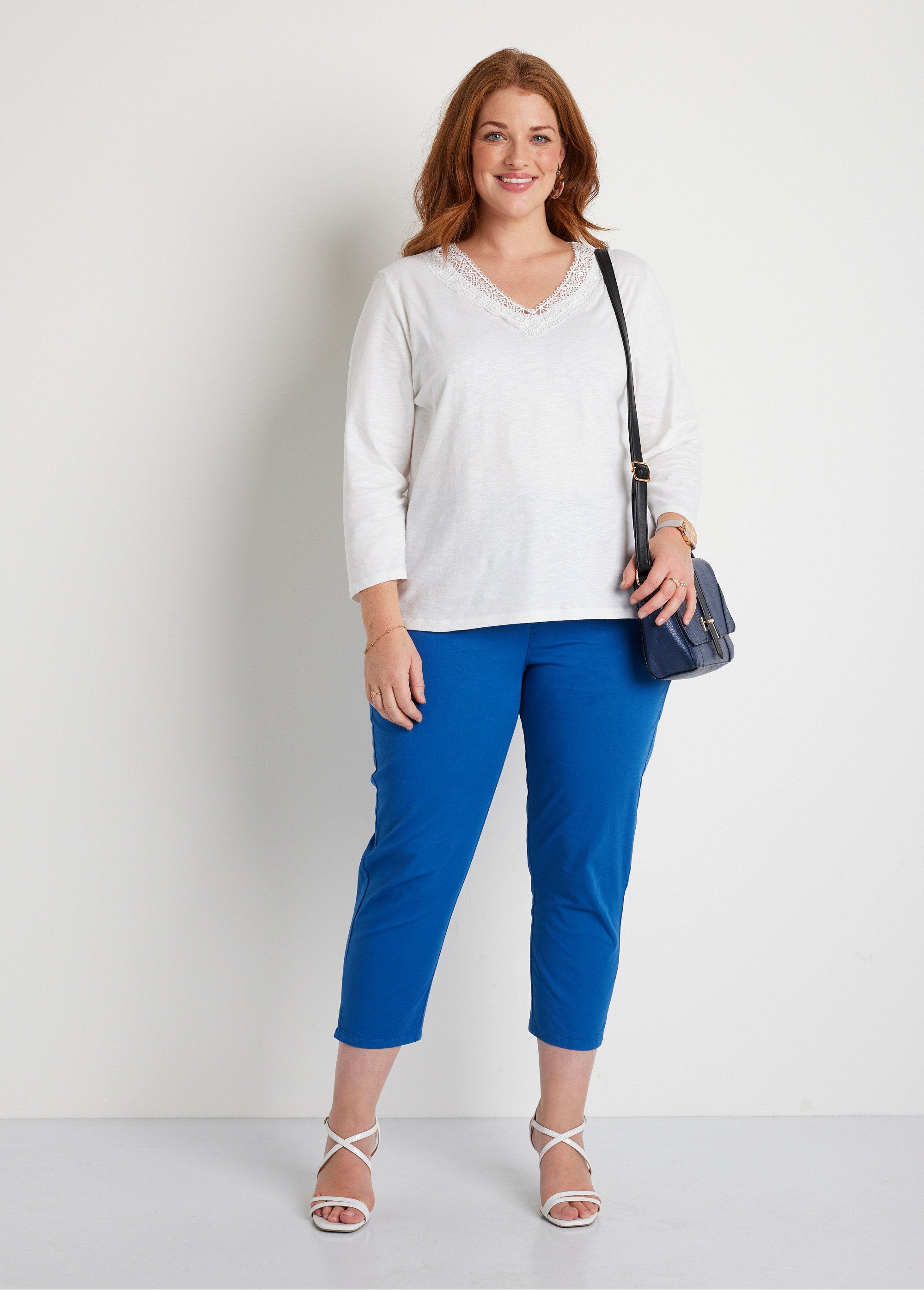 T-shirt_manica_3/4_in_cotone_e_macramè_Bianco_SF1_curvy