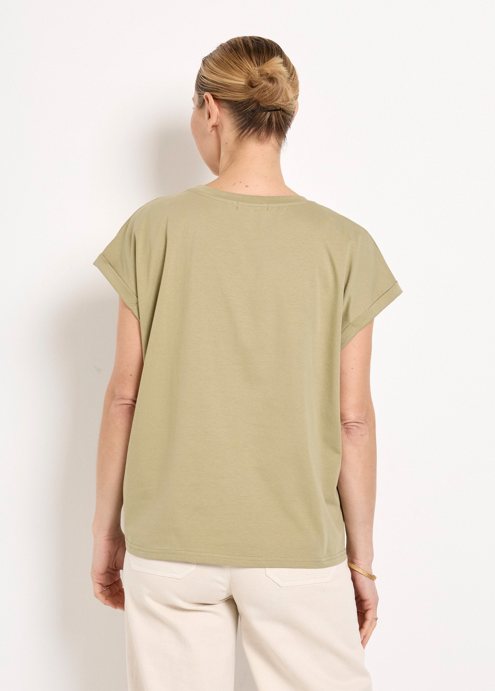 T-shirt_a_maniche_corte_con_messaggio_glitterato_Kaki_DO1_slim