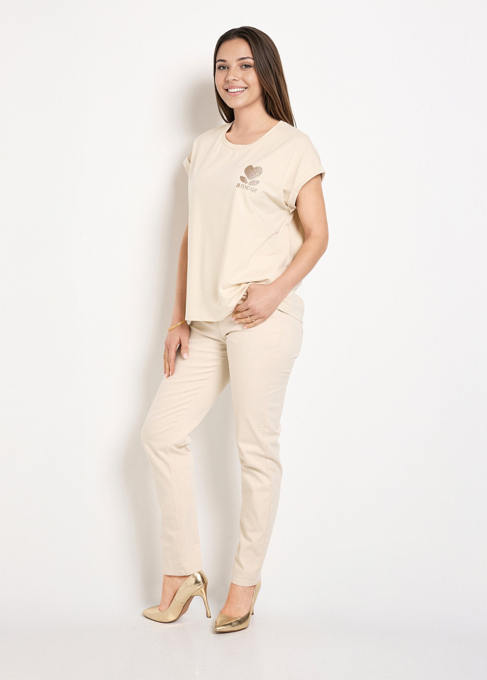 T-shirt_a_maniche_corte_con_messaggio_glitterato_Beige_SF1_slim