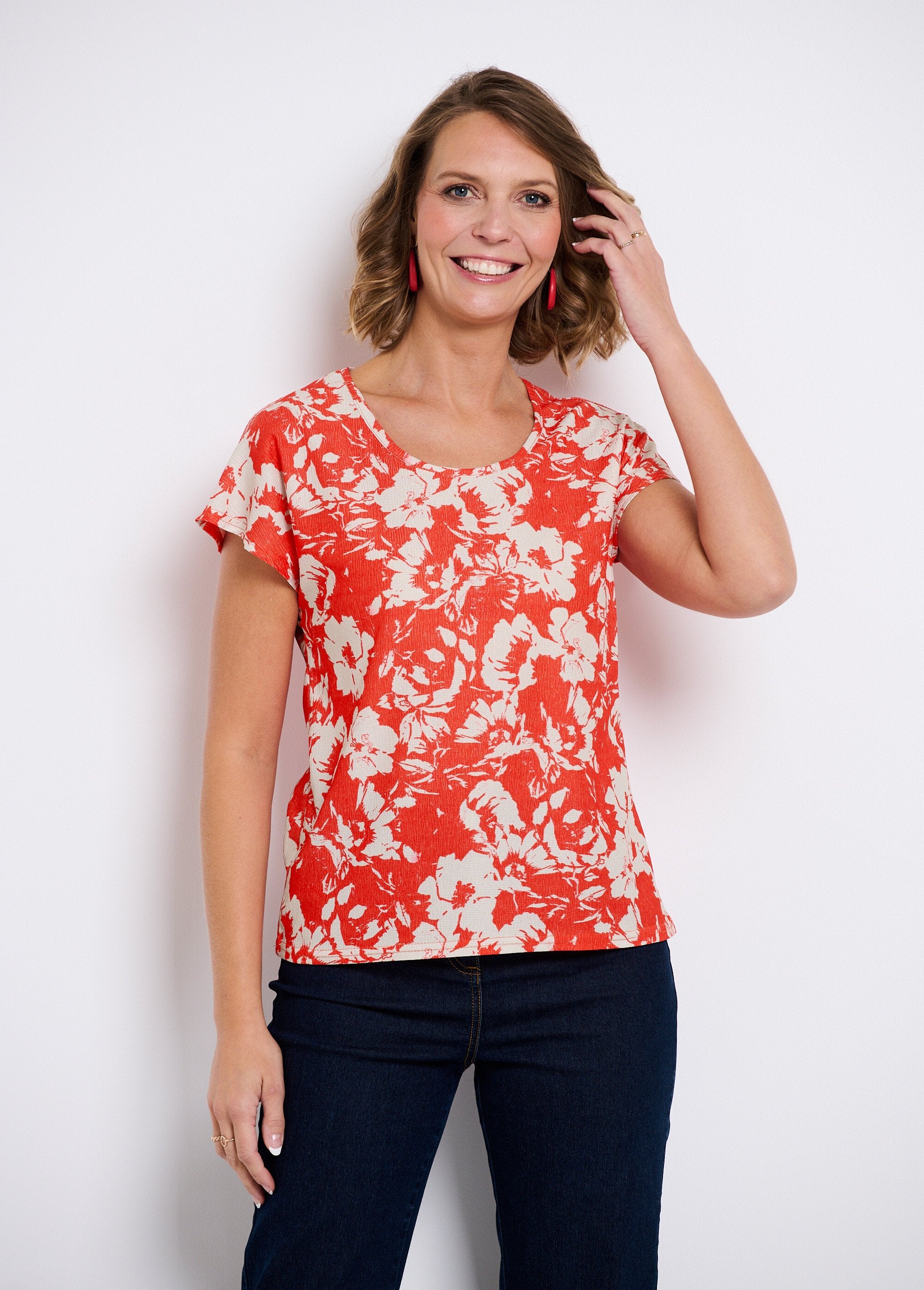 T-shirt_a_maniche_corte_a_tinta_unita_o_con_stampa_floreale_Rouge_et_beige_FA2_slim