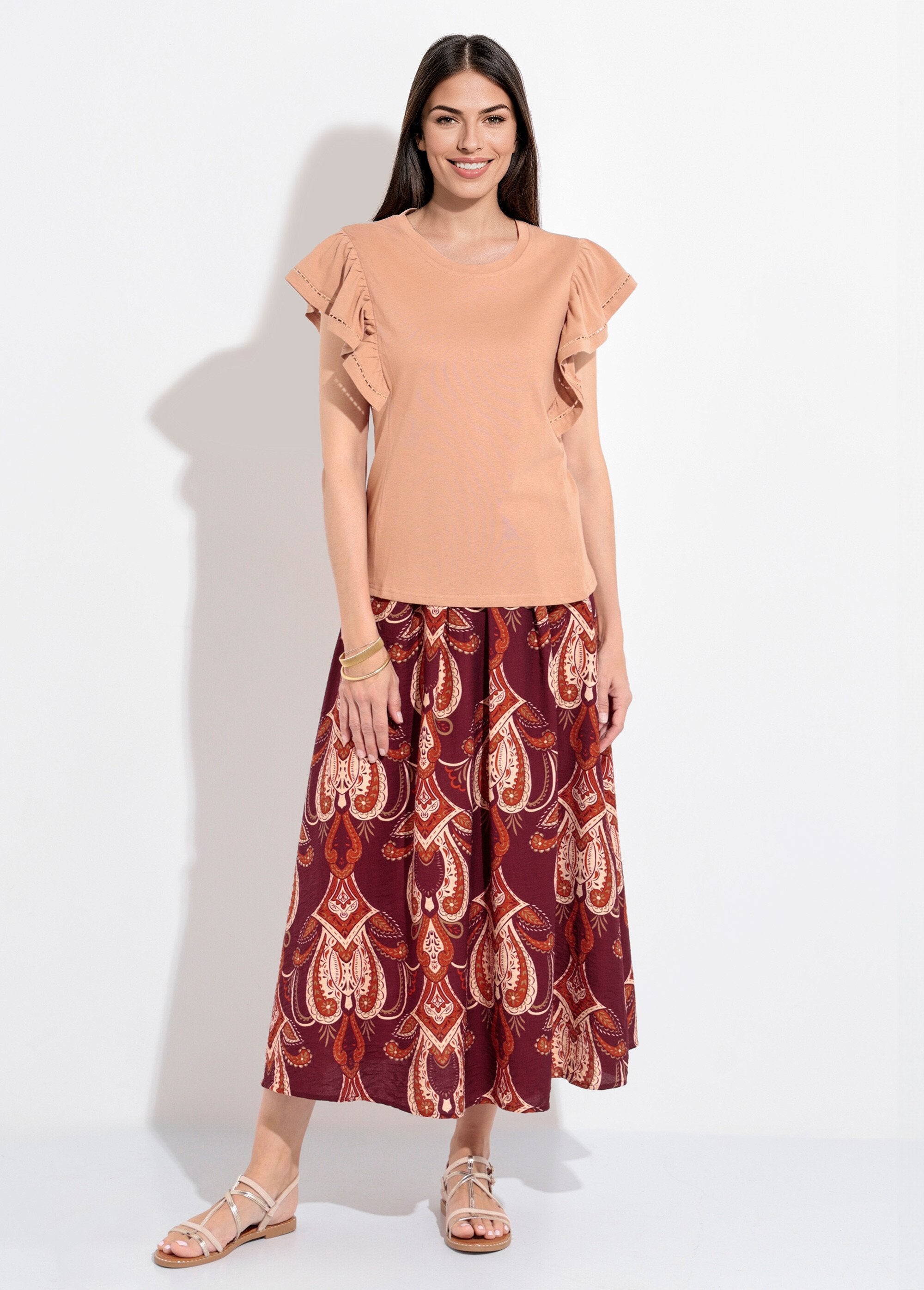 T-shirt_traforata_a_maniche_corte_con_ruches_Camel_SF1_slim