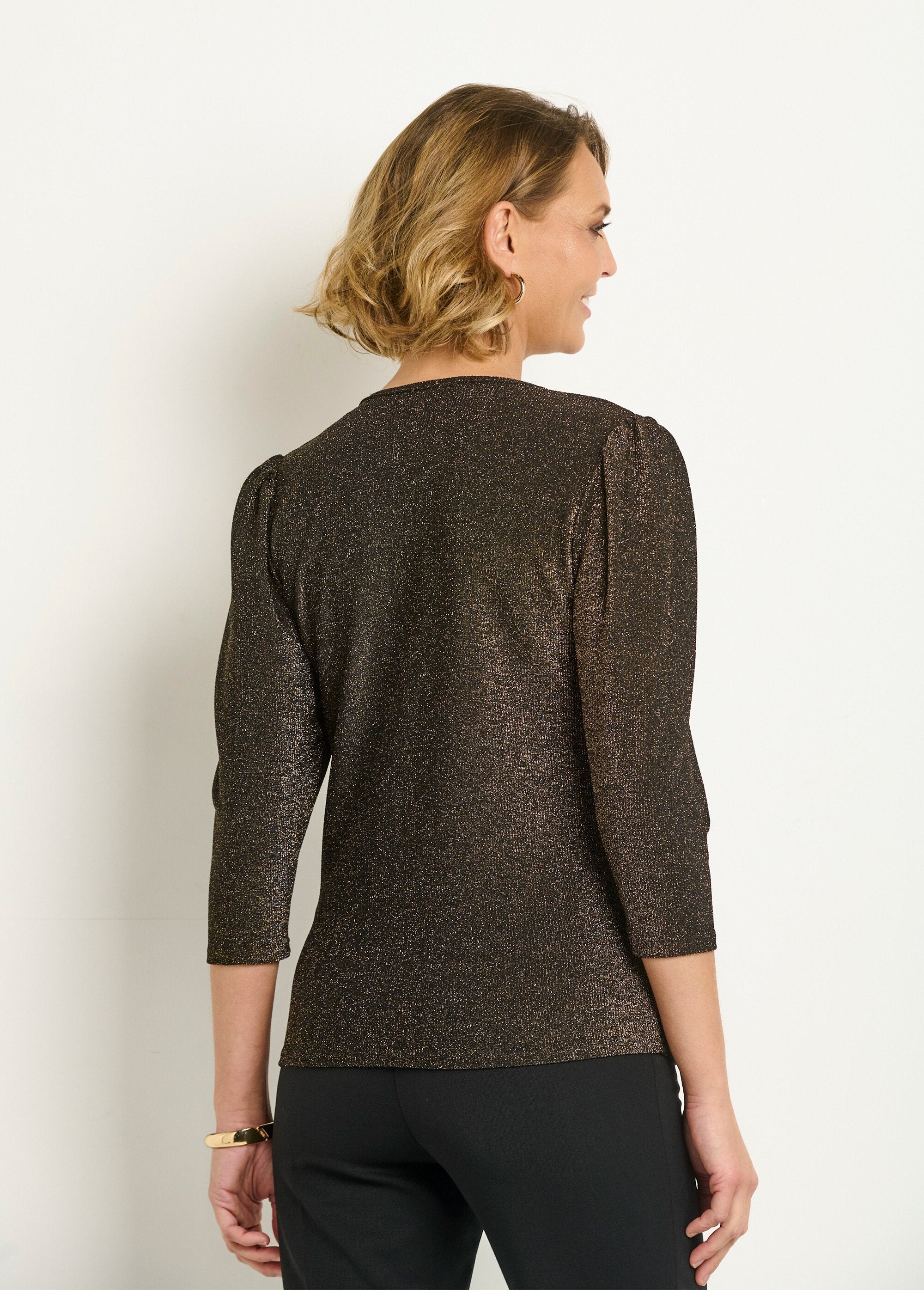 T-shirt_con_scollo_a_V_metallizzato,_maniche_a_3/4_Dore_DO1_slim