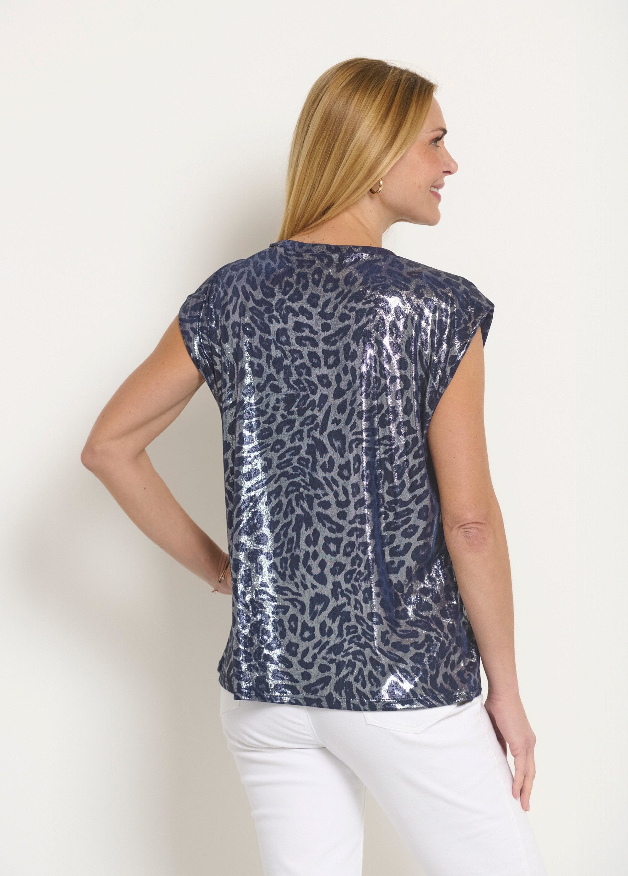 T-shirt_senza_maniche_con_stampa_leopardo_metallizzata_Marine_irise_DO1_slim