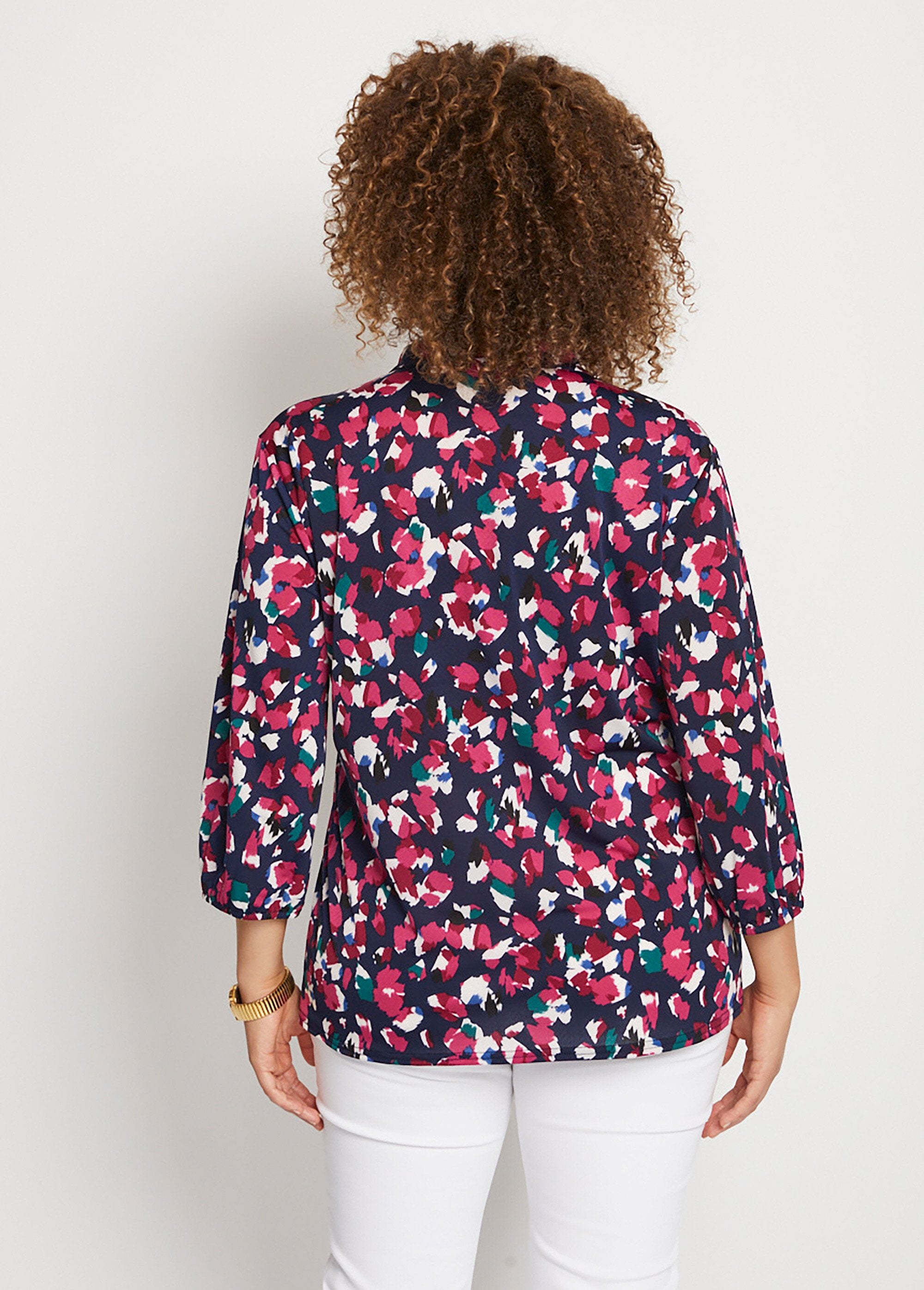 T-shirt_svasata_con_manica_corta_a_3/4_Stampa_fucsia_DO1_curvy