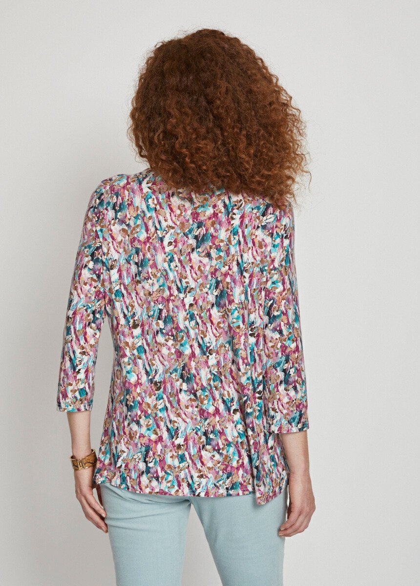 T-shirt_con_scollo_a_V_stampato,_maniche_a_3/4_Cassis_et_emeraude_DO1_slim