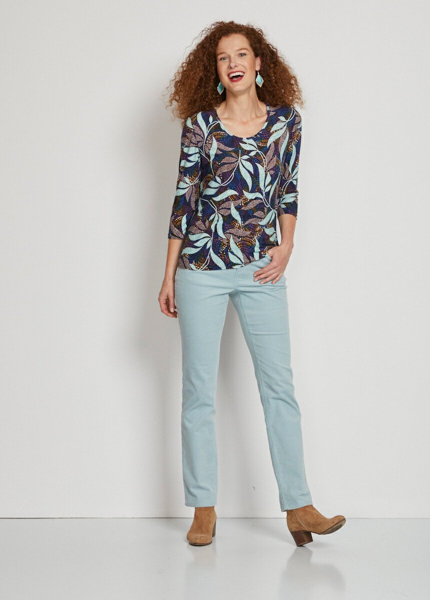 T-shirt_dritta_con_maniche_a_3/4_e_stampa_di_fogliame_Planimetria_SF1_slim