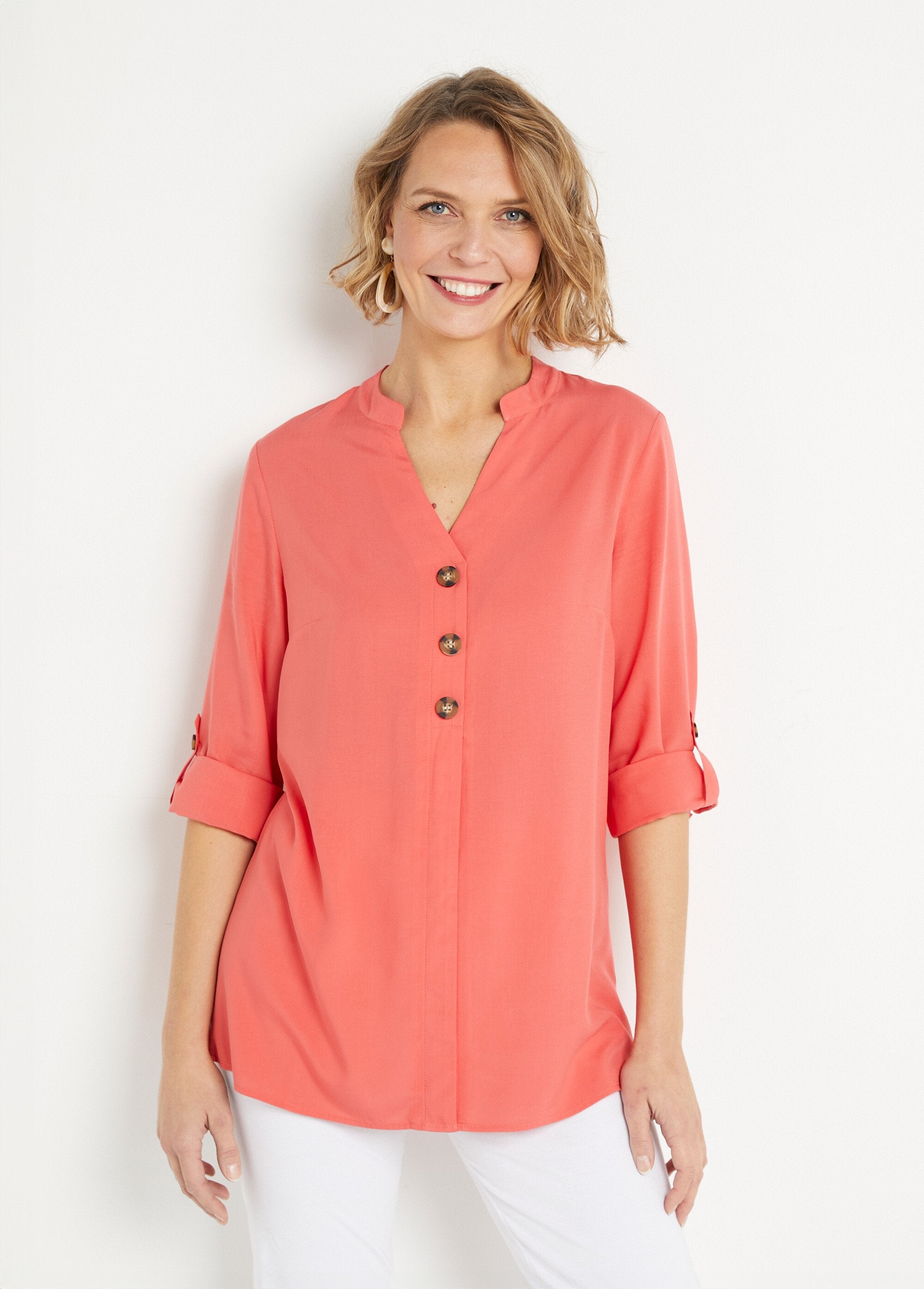Tunica_lunga_e_aderente_con_maniche_a_3/4_Corail_FA1_slim