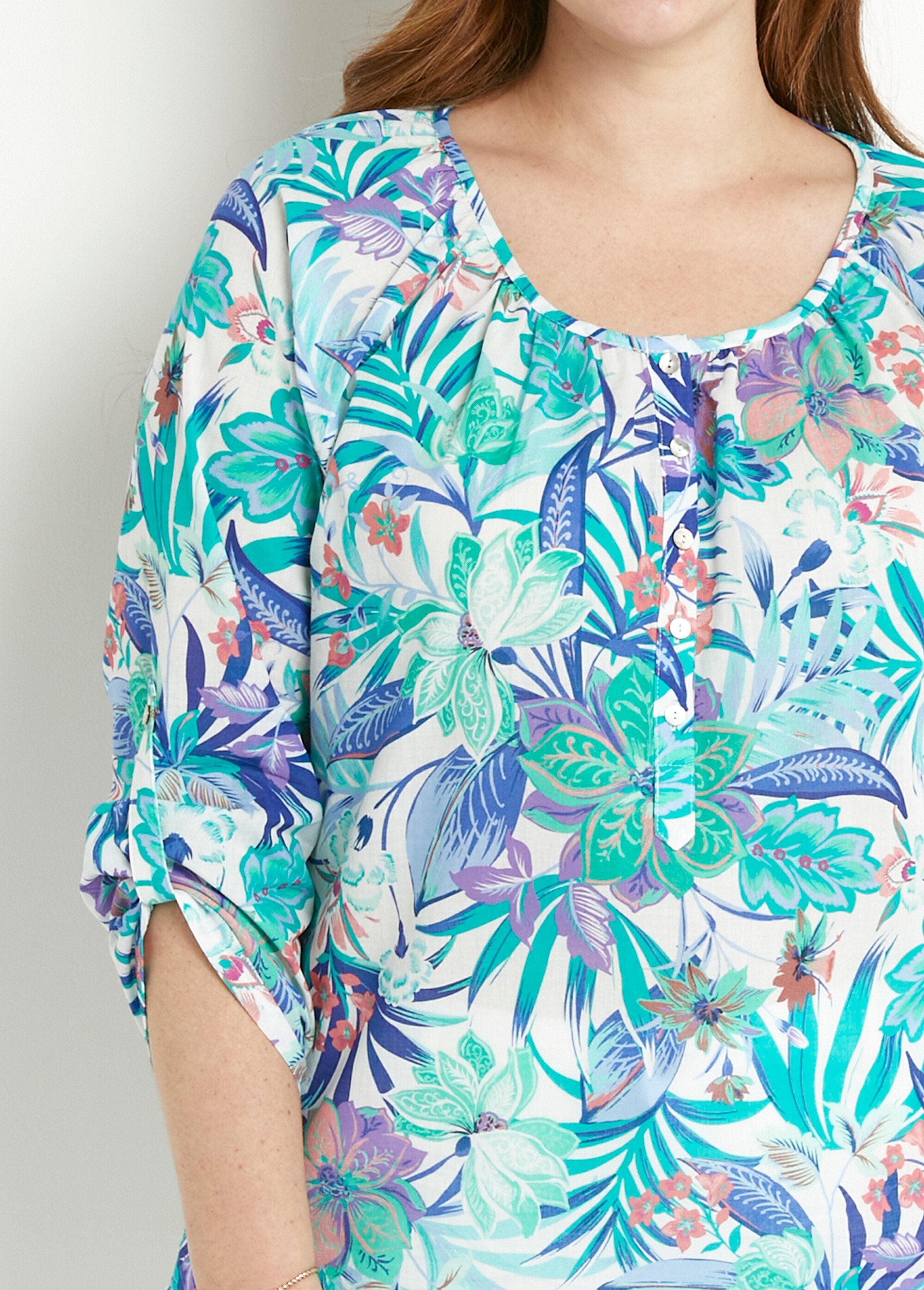 Tunica_in_voile_di_cotone_stampato_dalla_vestibilità_ampia,_maniche_a_3/4_Multicolore_SF1_curvy