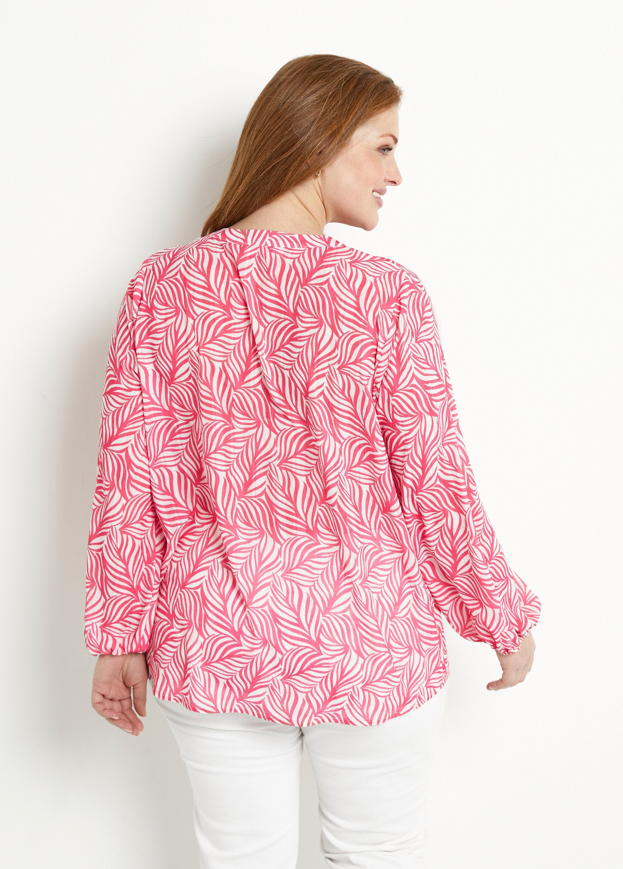 Tunica_lunga_abbottonata,_maniche_a_3/4_Rose_et_blanc_DO1_curvy