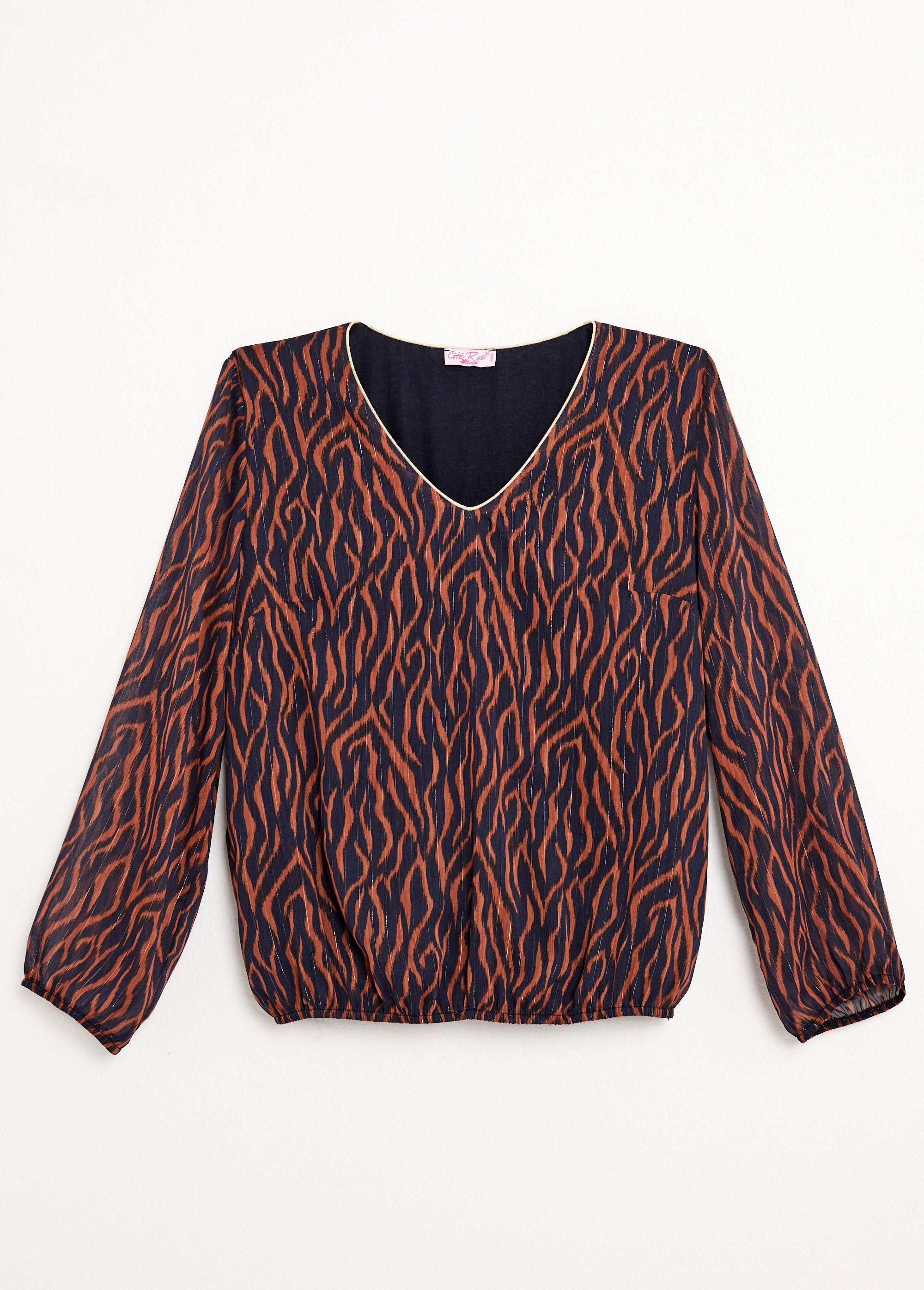 Tunica_in_voile_stampato_con_scollo_a_V_e_fodera_interna_Imprime_marine_AP1_slim