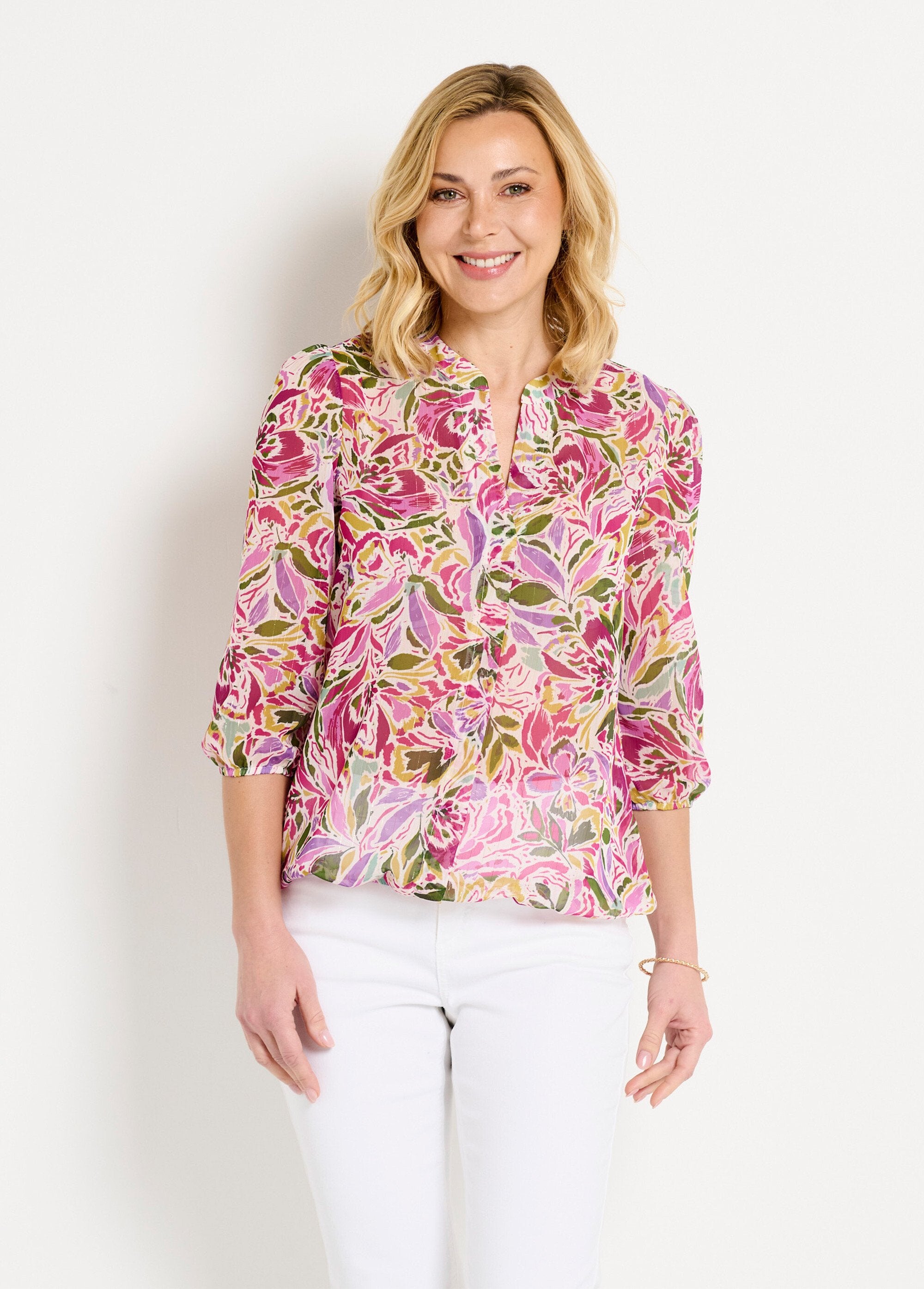 Tunica_lunga_blousante_con_scollo_a_V_in_voile_floreale_lucido_Multicolore_FA1_slim