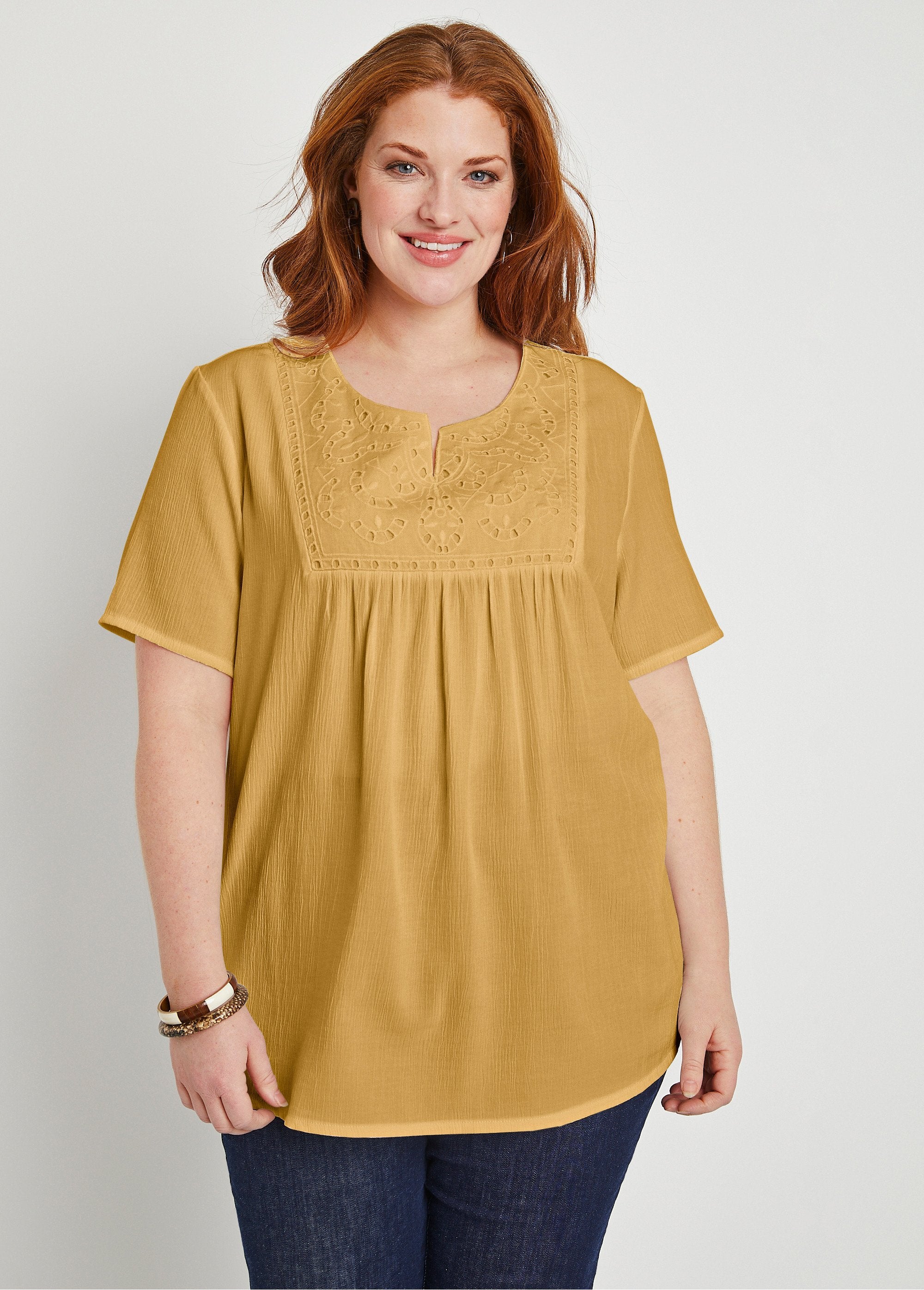 Tunica_lunga_bohémien_in_crepon_Zafferano_FA1_curvy