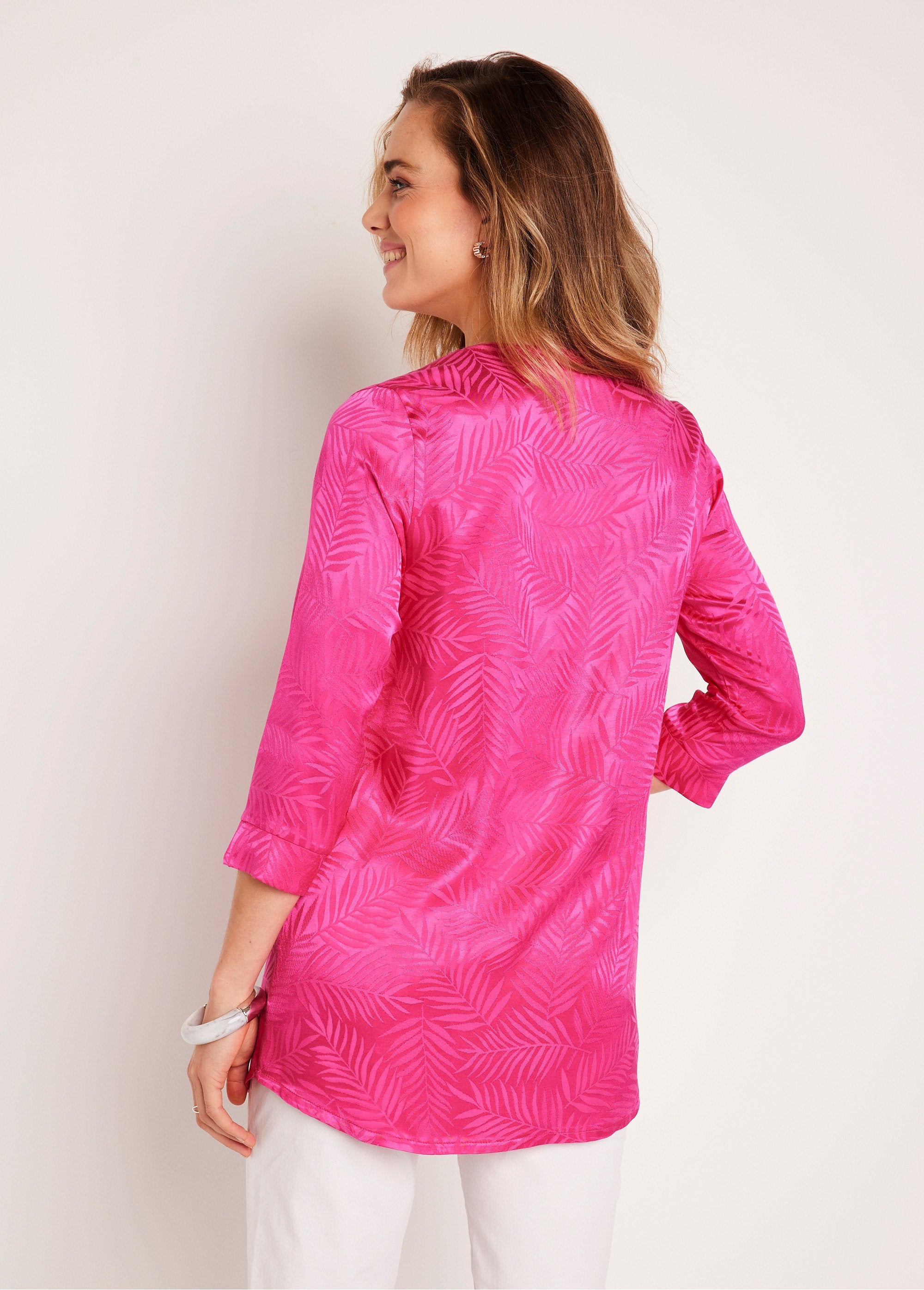 Tunica_lunga_con_scollo_a_V,_maniche_a_3/4_Fucsia_DO1_slim