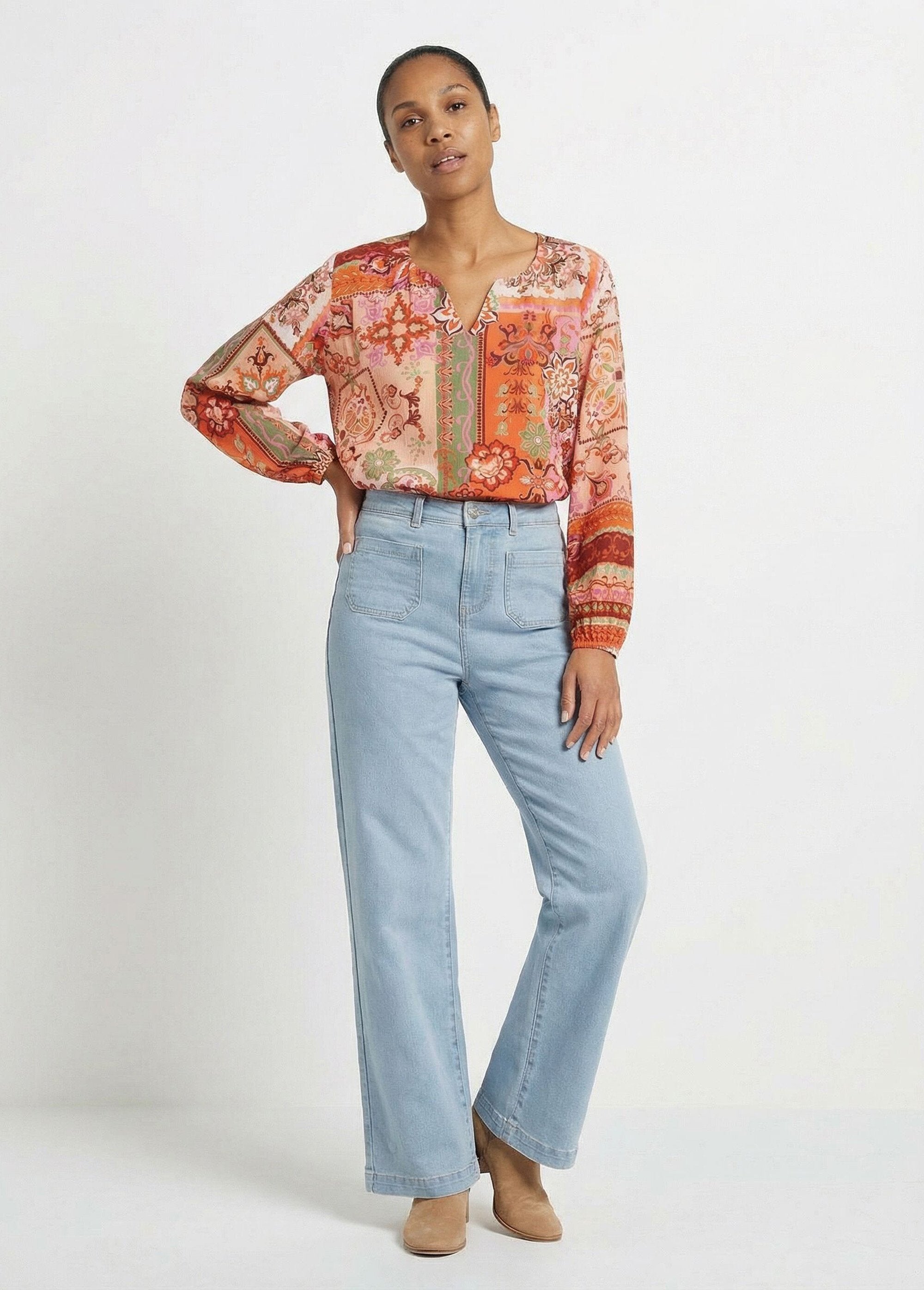 Tunica_lunga_in_voile_stampato_patchwork_con_scollo_a_V_Orange_et_ecru_SF1_slim