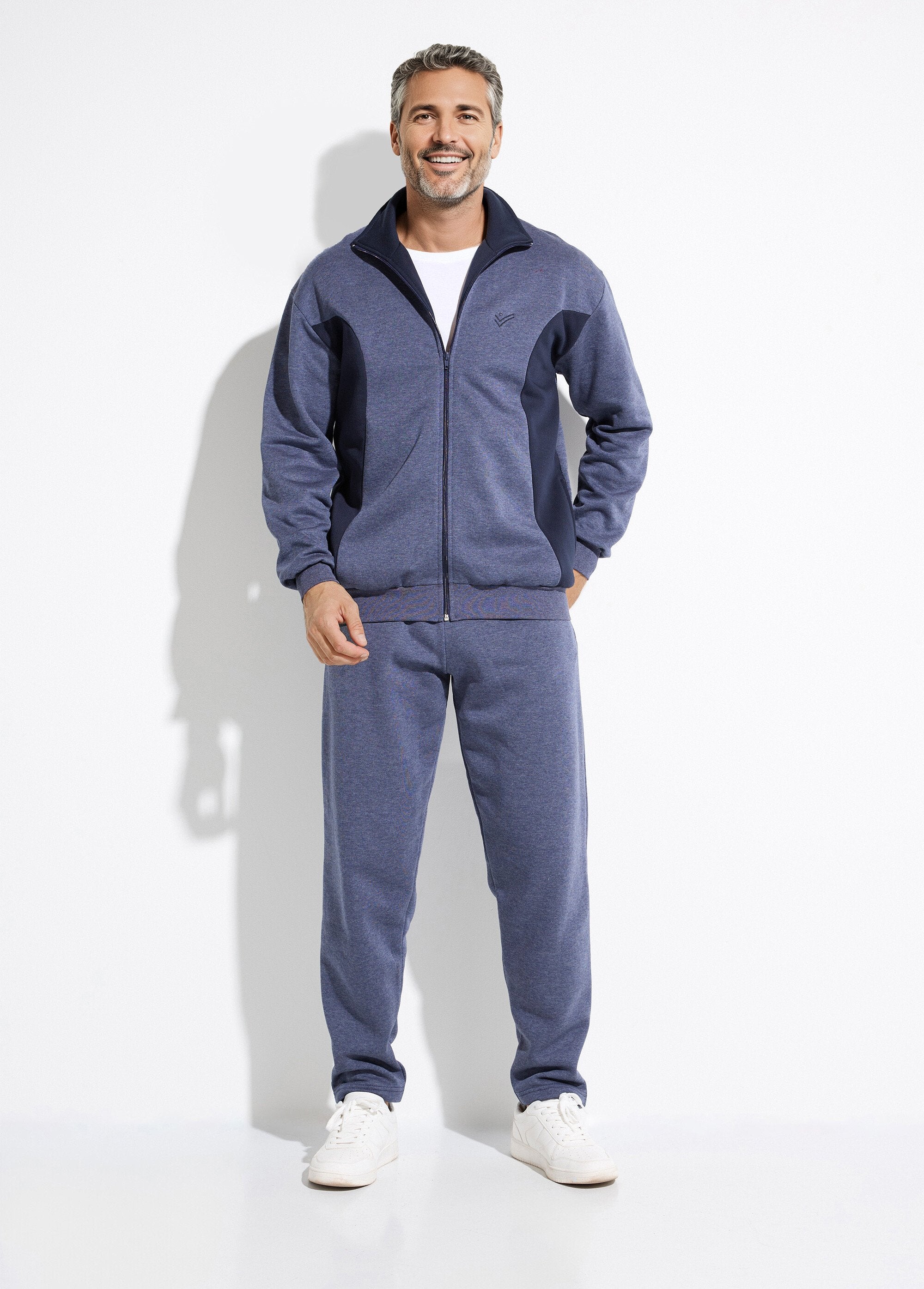 Giacca_lounge_con_zip_in_pile_di_cotone_bicolore_Bleu_grise_et_marine_SF1_slim