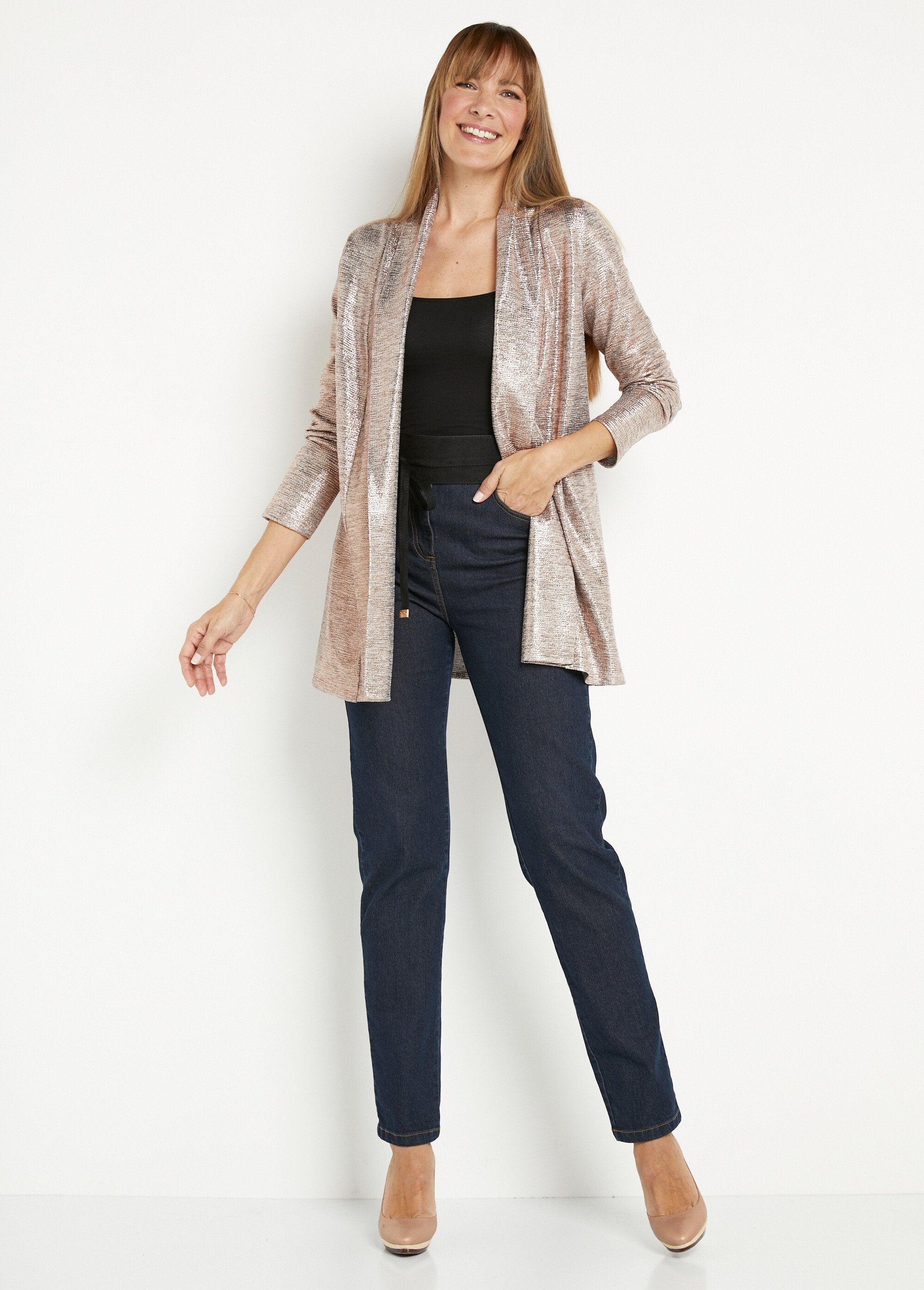 Giacca_lunga_formale_in_maglia_lucida_Cuivre_SF1_slim