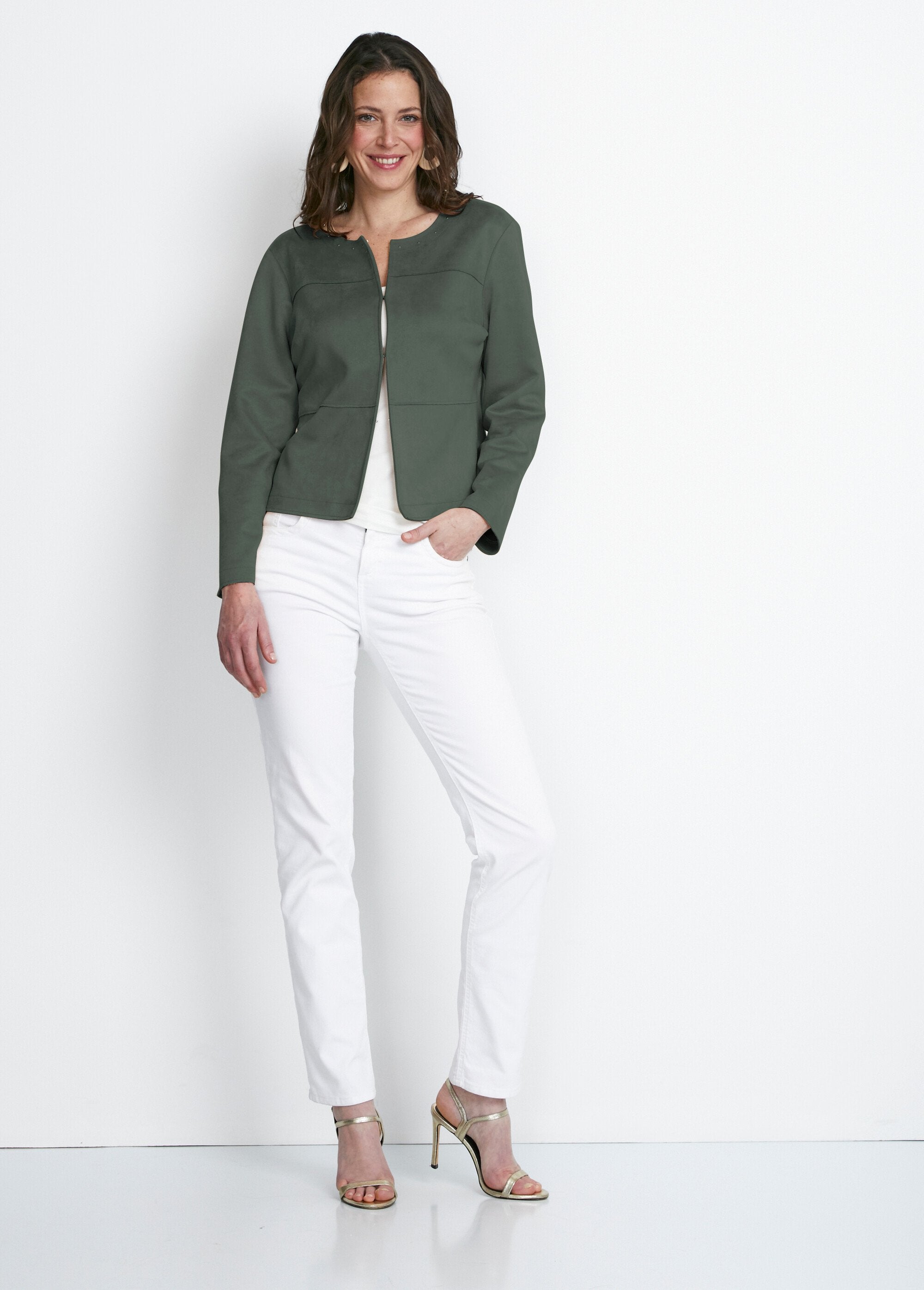 Giacca_senza_collo_in_pelle_scamosciata_Kaki_fonce_SF1_slim