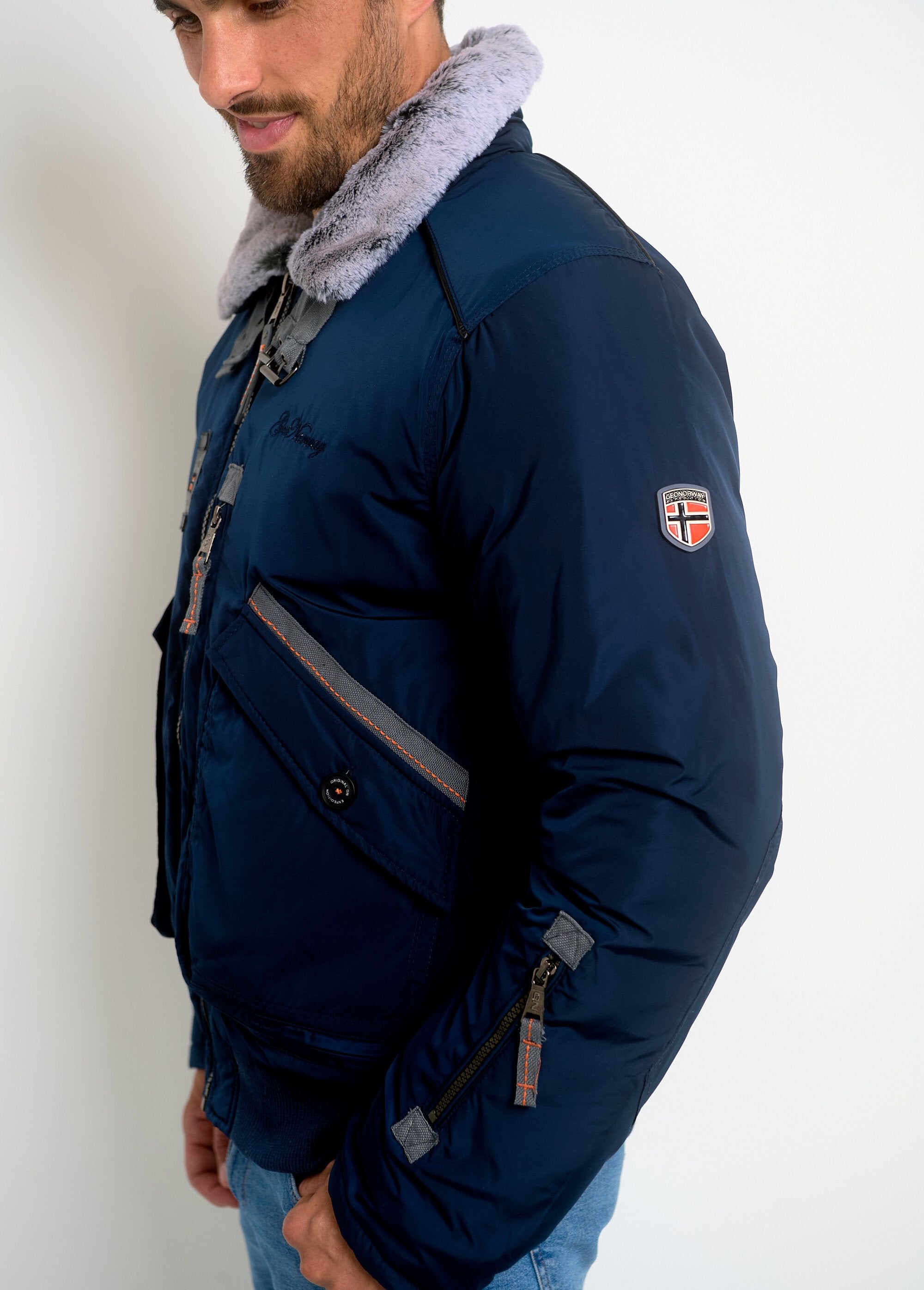 Giacca_stile_aviatore_con_collo_alto_foderato_Bleu_GA1_slim