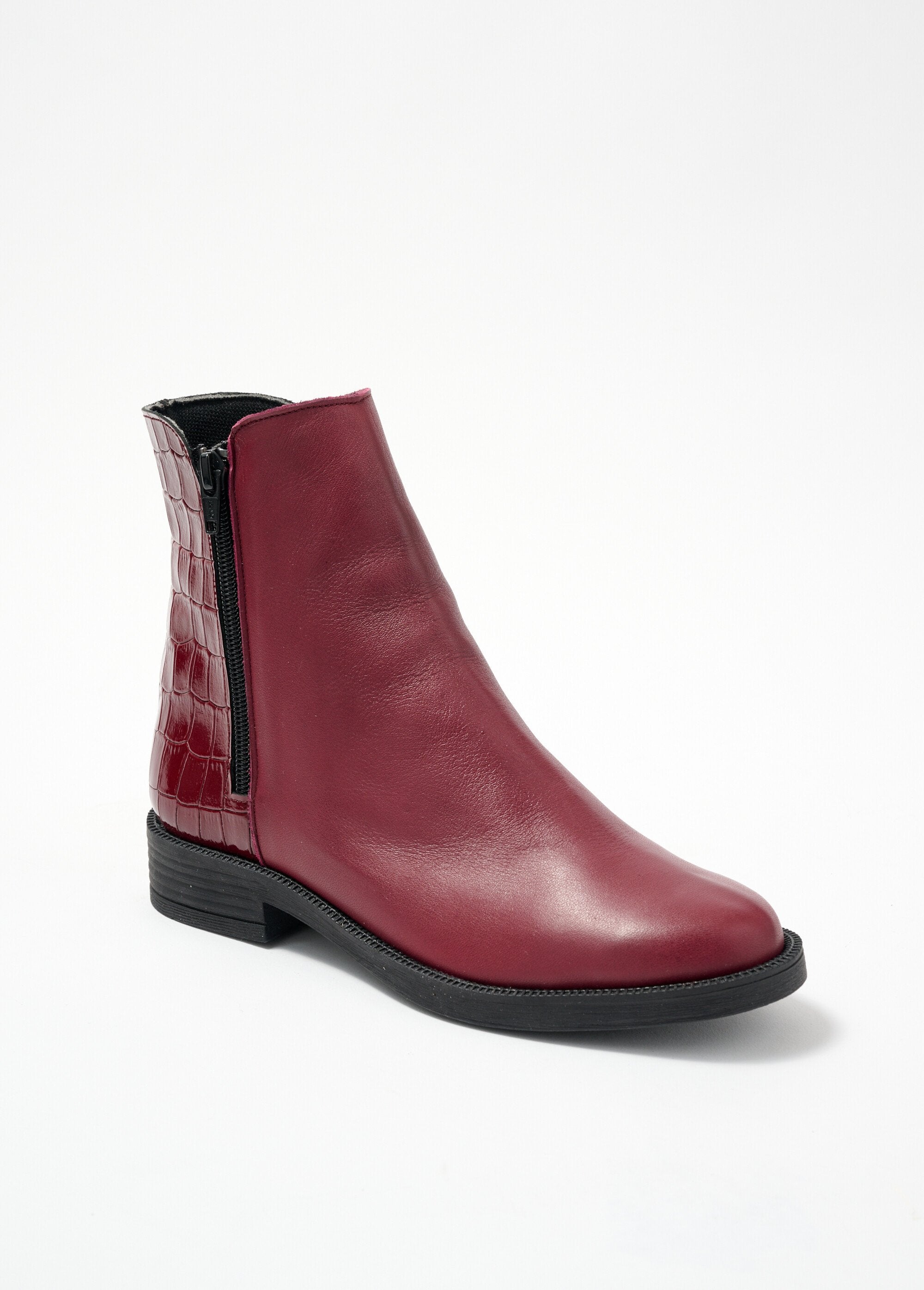 Boots_zippées_cuir_largeur_confort_effet_croco_Bordeaux_FA1_slim