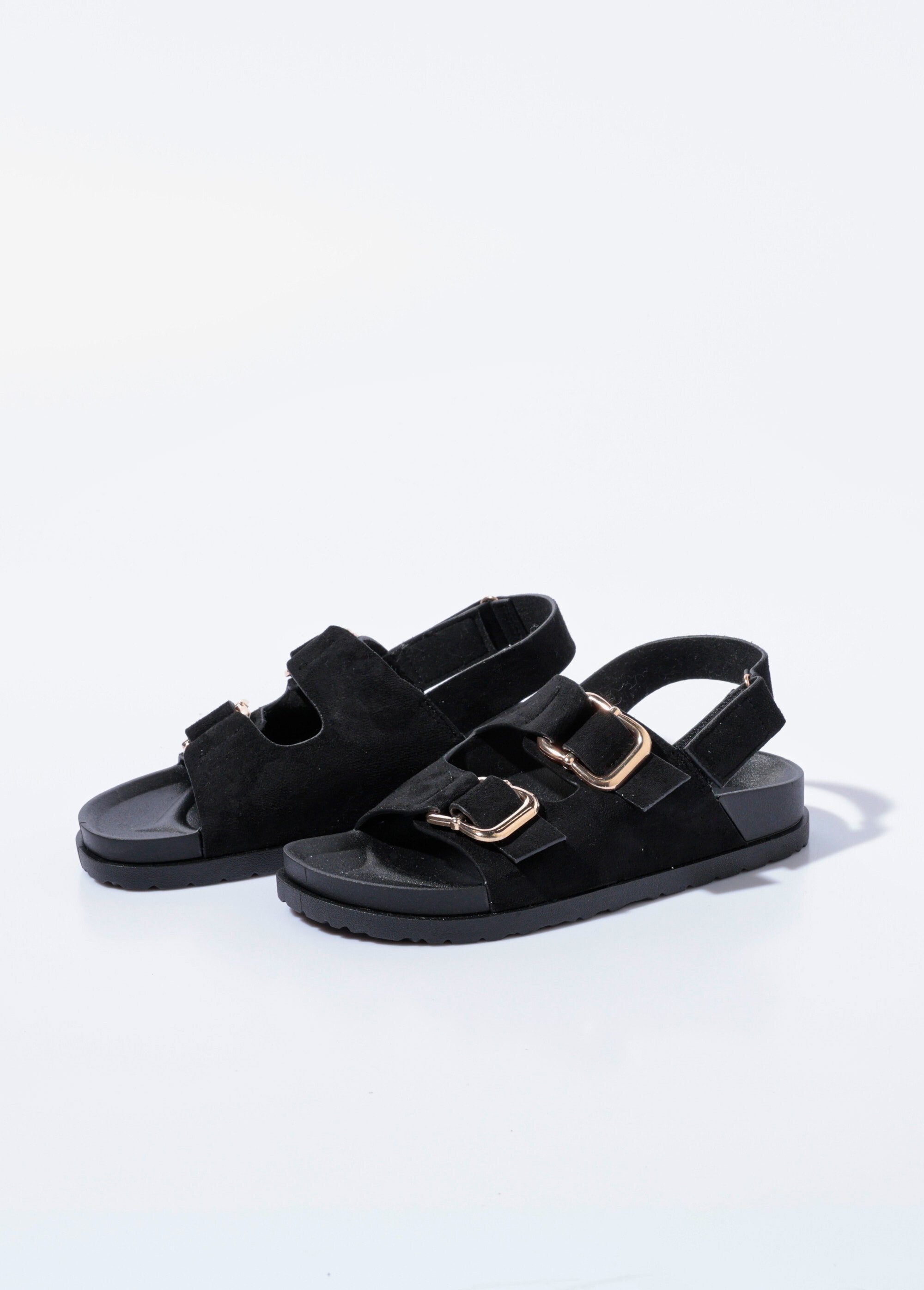 Mules_in_pelle_scamosciata_con_fibbie,_suola_anatomica_Noir_DE1_slim