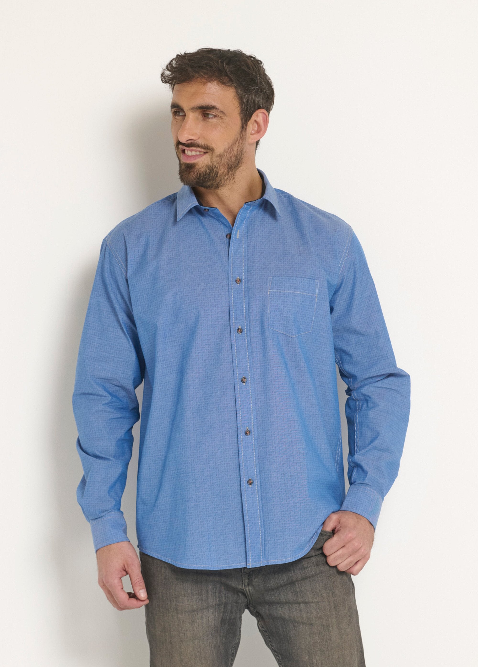 Camicia_in_cotone_stampato_chambray_Bleu_FA1_slim