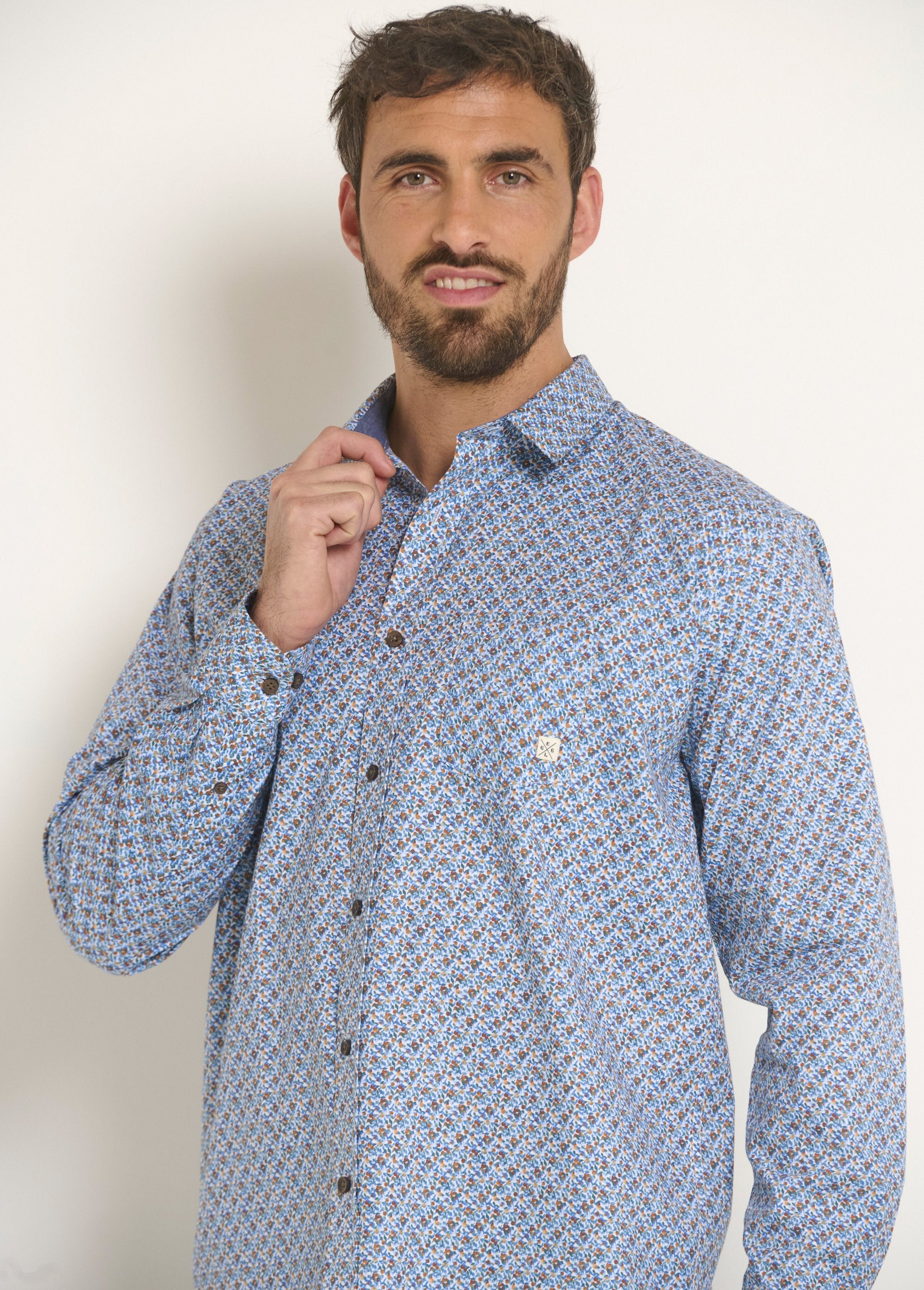 Camicia_a_maniche_lunghe_in_cotone_con_microfantasia_Bleu_DE2_slim