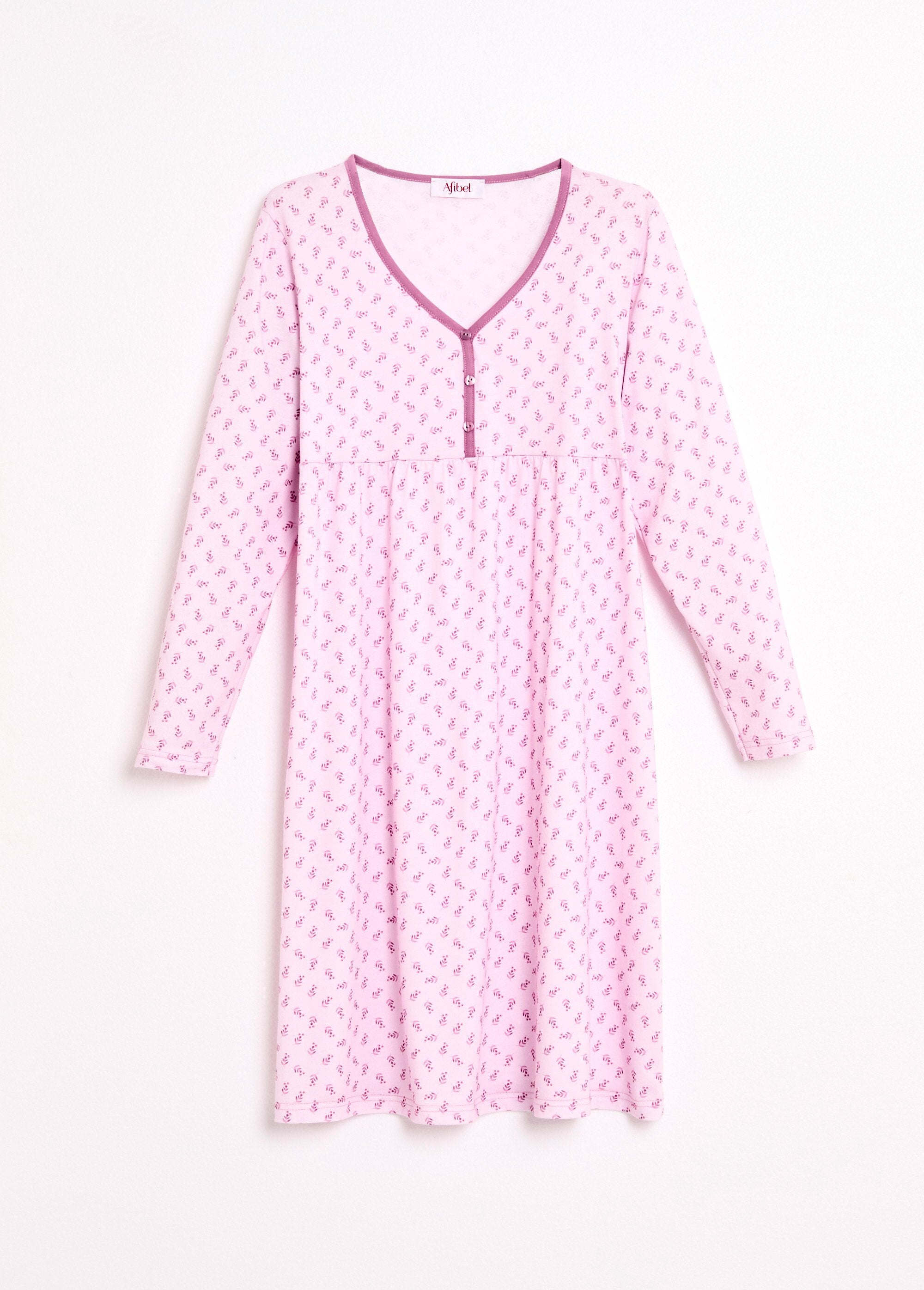 Camicia_da_notte_a_maniche_lunghe_3/4_in_cotone_stampato_Rose_AP1_slim