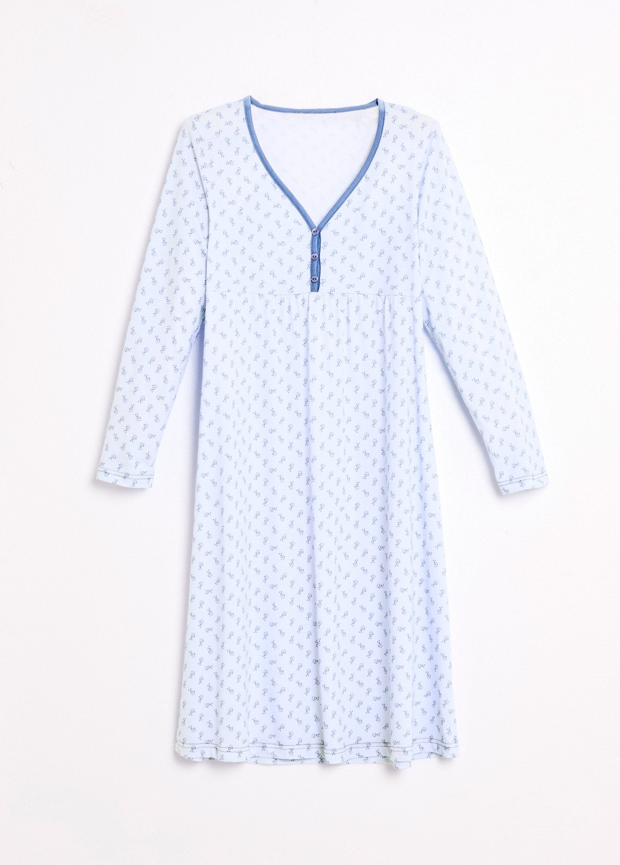 Camicia_da_notte_a_maniche_lunghe_3/4_in_cotone_stampato_Bleu_AP1_slim