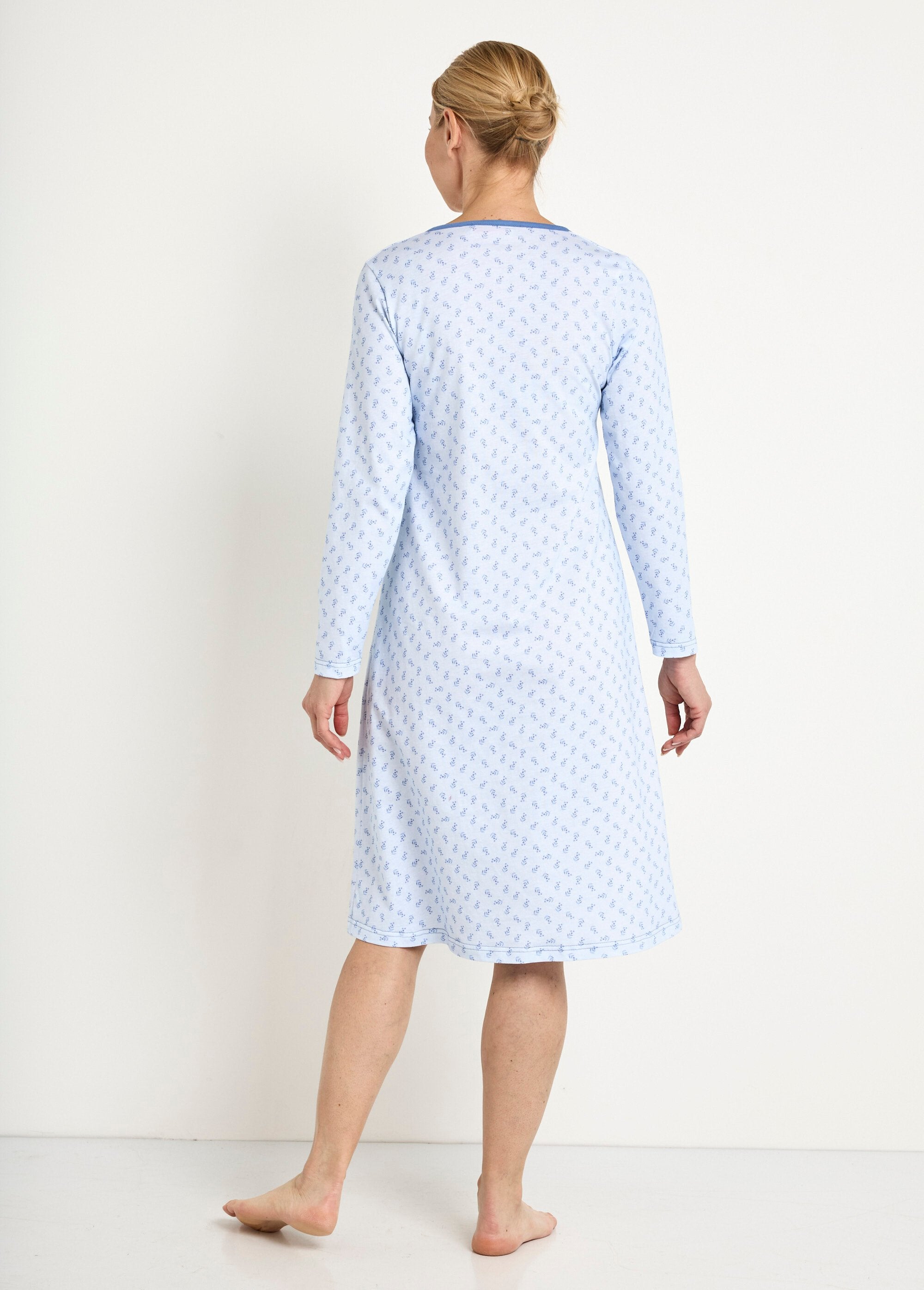 Camicia_da_notte_a_maniche_lunghe_3/4_in_cotone_stampato_Bleu_DO1_slim